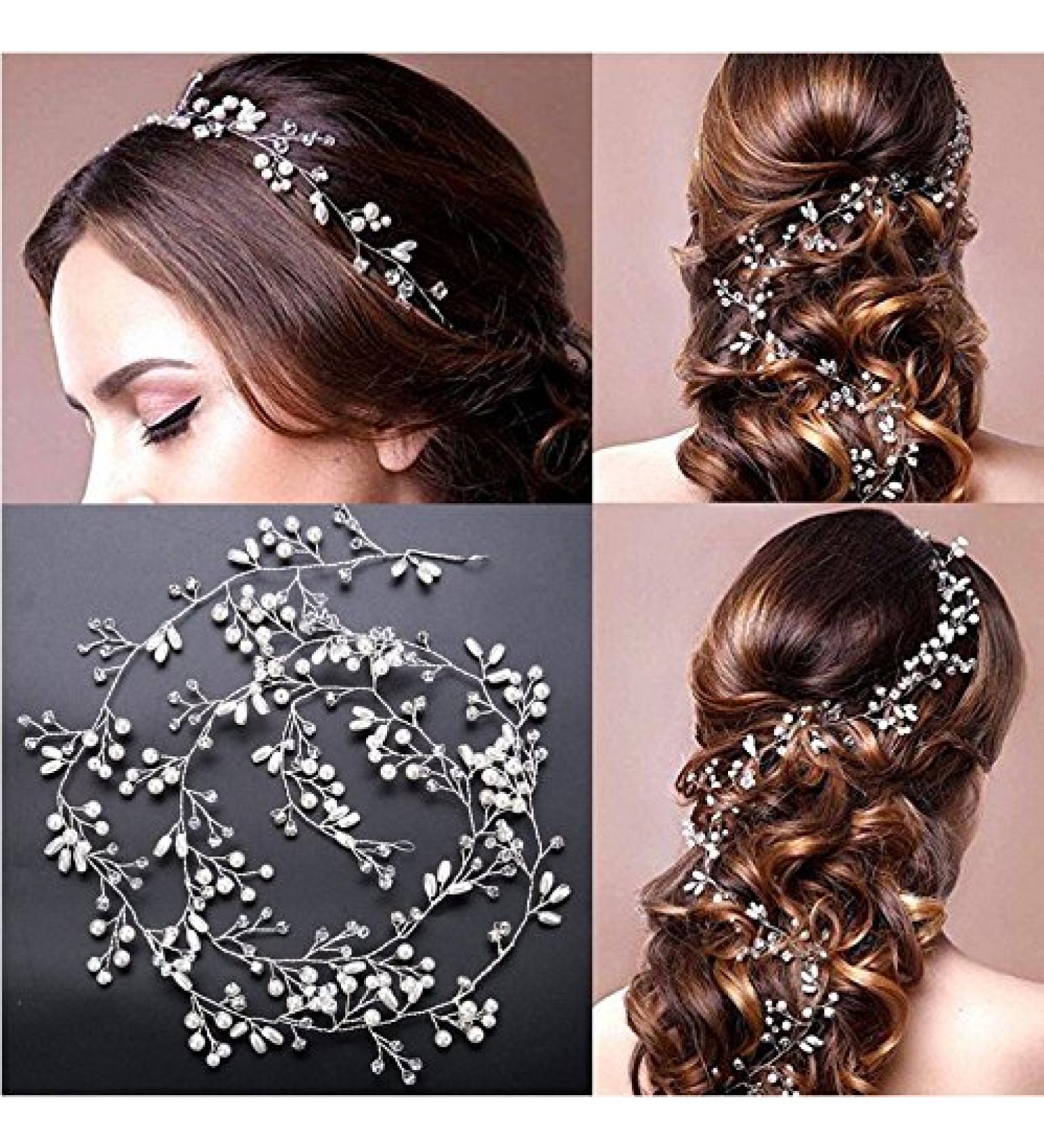 TQsuen Bride Wedding Crystal Hair Vine - 20 Pearl & Crystal Bridal Headband - Buy Online on GoSupps.com