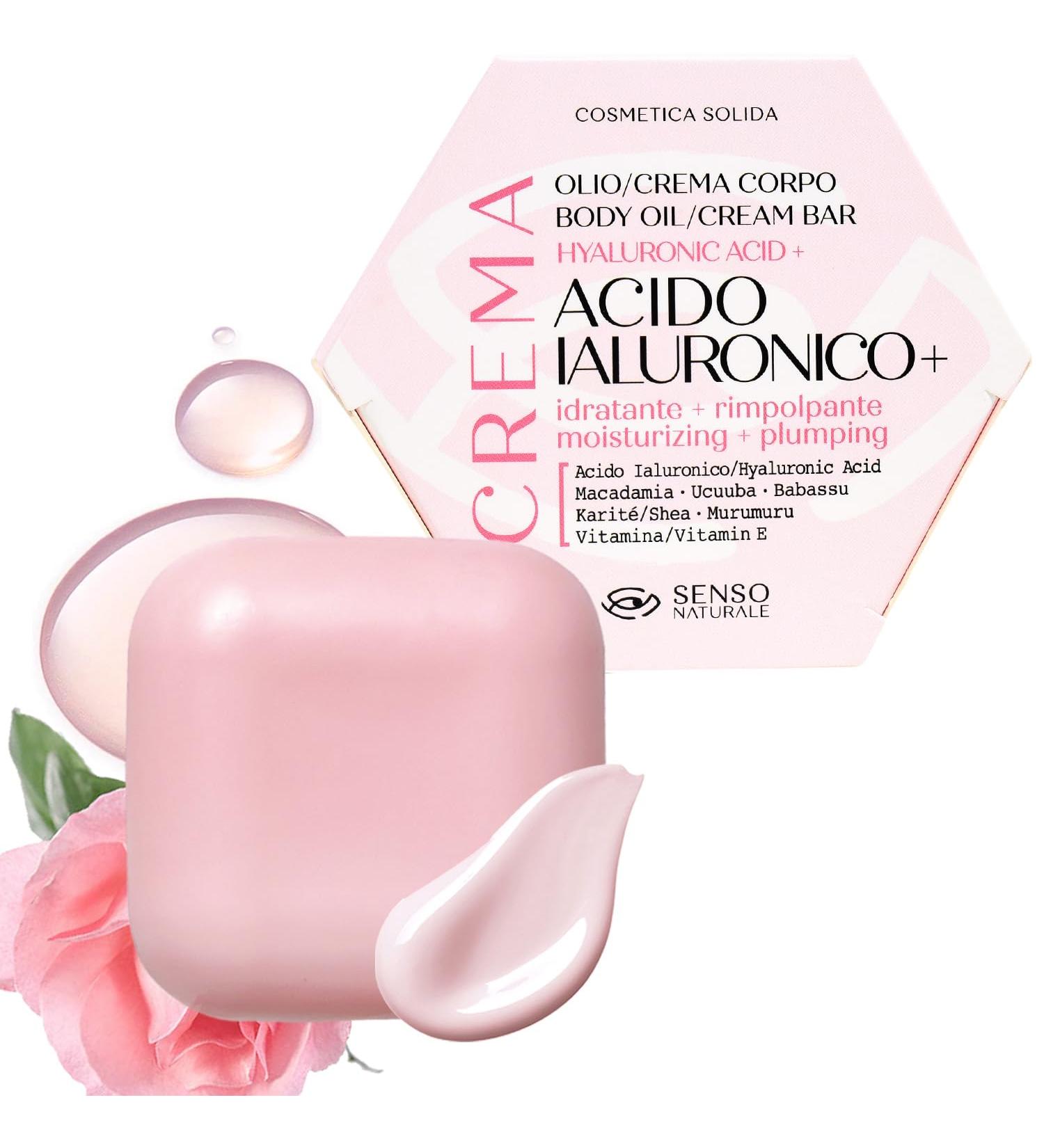 Senso Naturale Solid Body Oil Hyaluronic Acid Moisturizing Scented Plumping Cream Improves Elasticity and Stimulates Skin Collagen with Vitamin E 100% Natural and Vegan - Buy Online on GoSupps.com