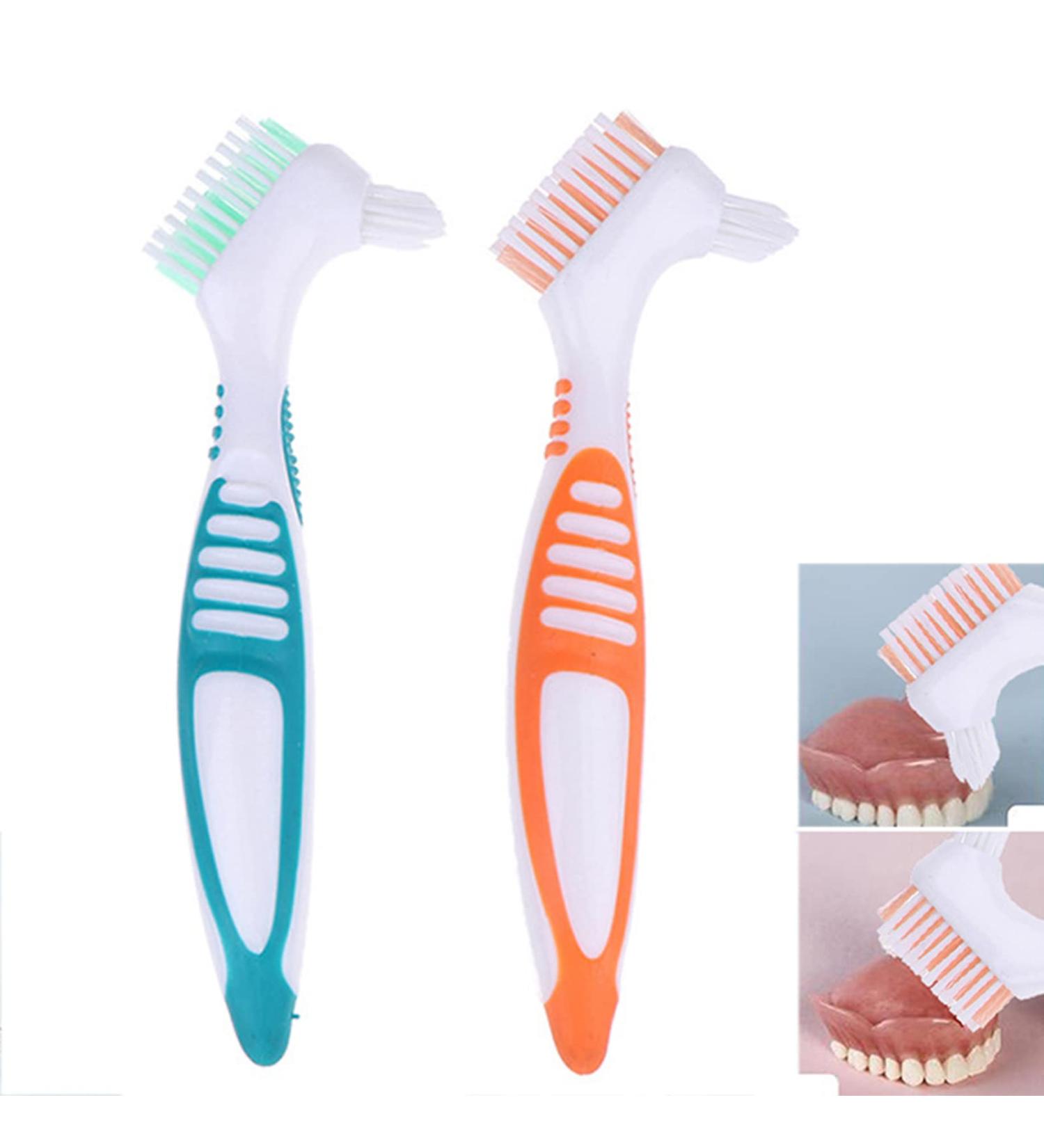 Rnitle 2-Piece Toothbrush Prostheses Set - Double-Bristled Dental Care Brushes with Ergonomic Rubber Grip (Orange & Green) - Buy Online on GoSupps.com