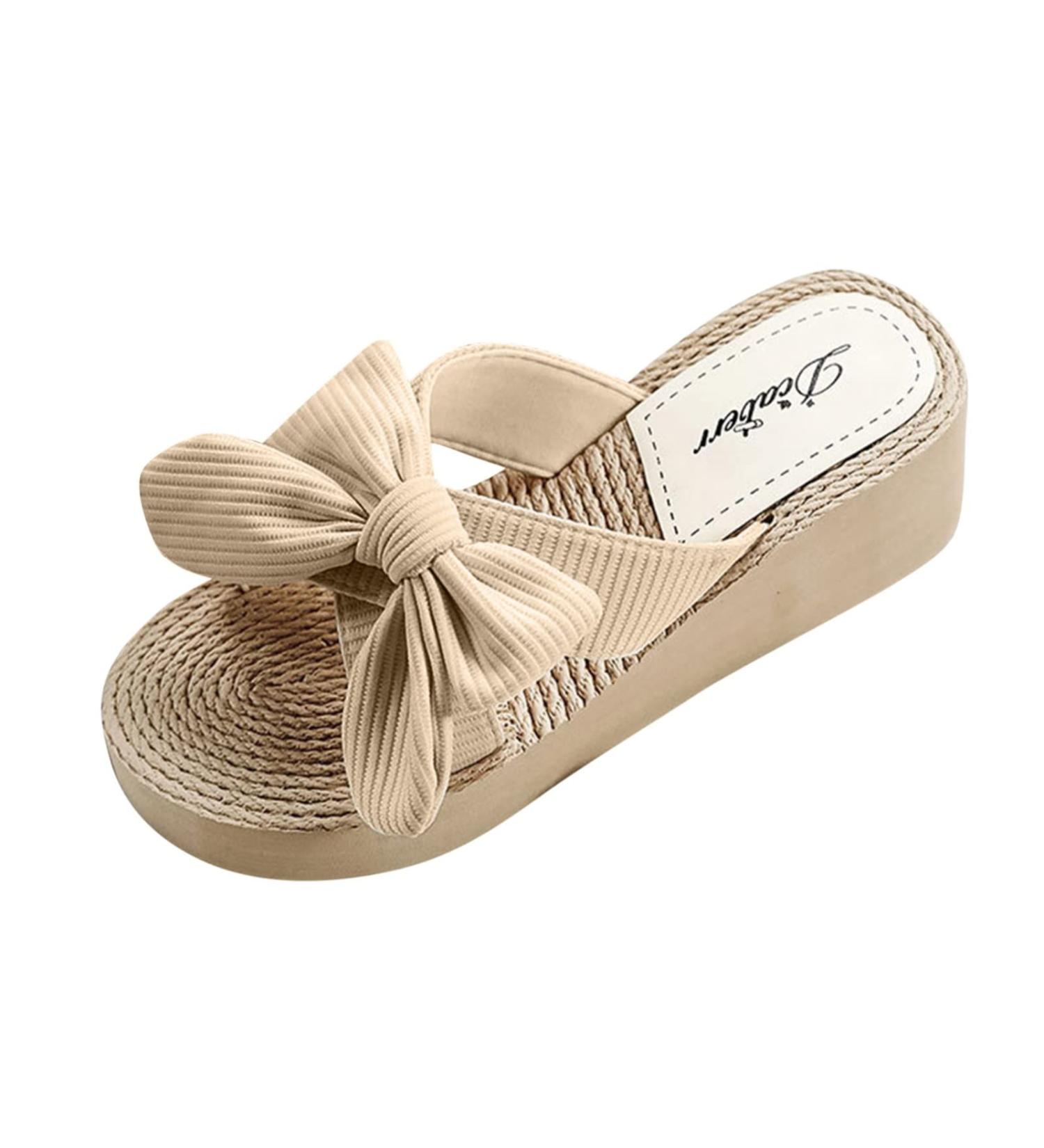 HSYHKDSY Women's Glittery Wedge Heel Plateau Sandals - Elegant & Comfortable Summer Vacation Shoes in Beige Size 4.5 UK - Buy Online on GoSupps.com