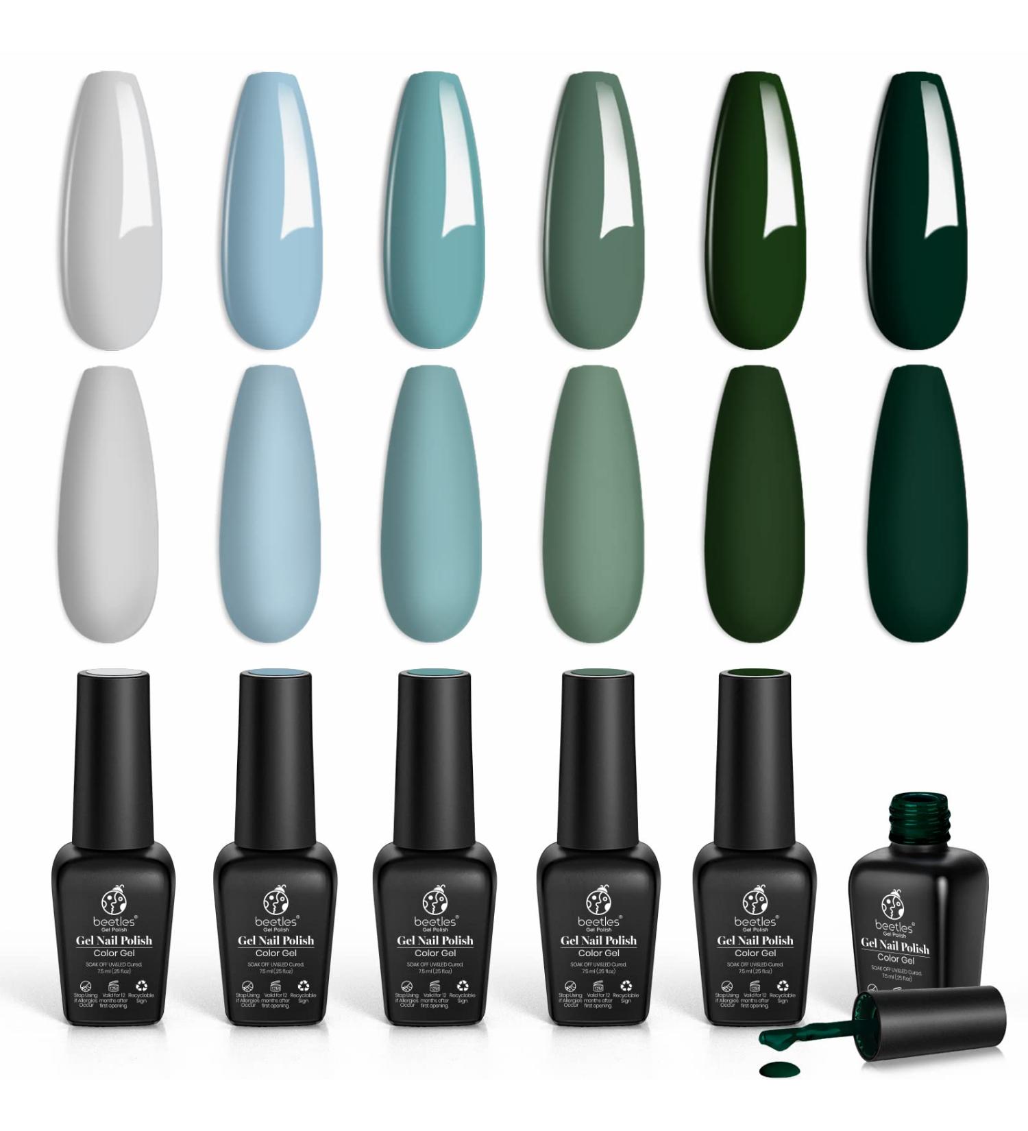 Beetles Blue Green Gel Nail Polish Set - 6 Colors Kit for DIY Home Manicure - Misty Gray, Dark Green, Baby Blue Soak Off Gel Polish - Halloween Nails - LED Nail Lamp Included - Perfect Gift for Women - Buy Online on GoSupps.com