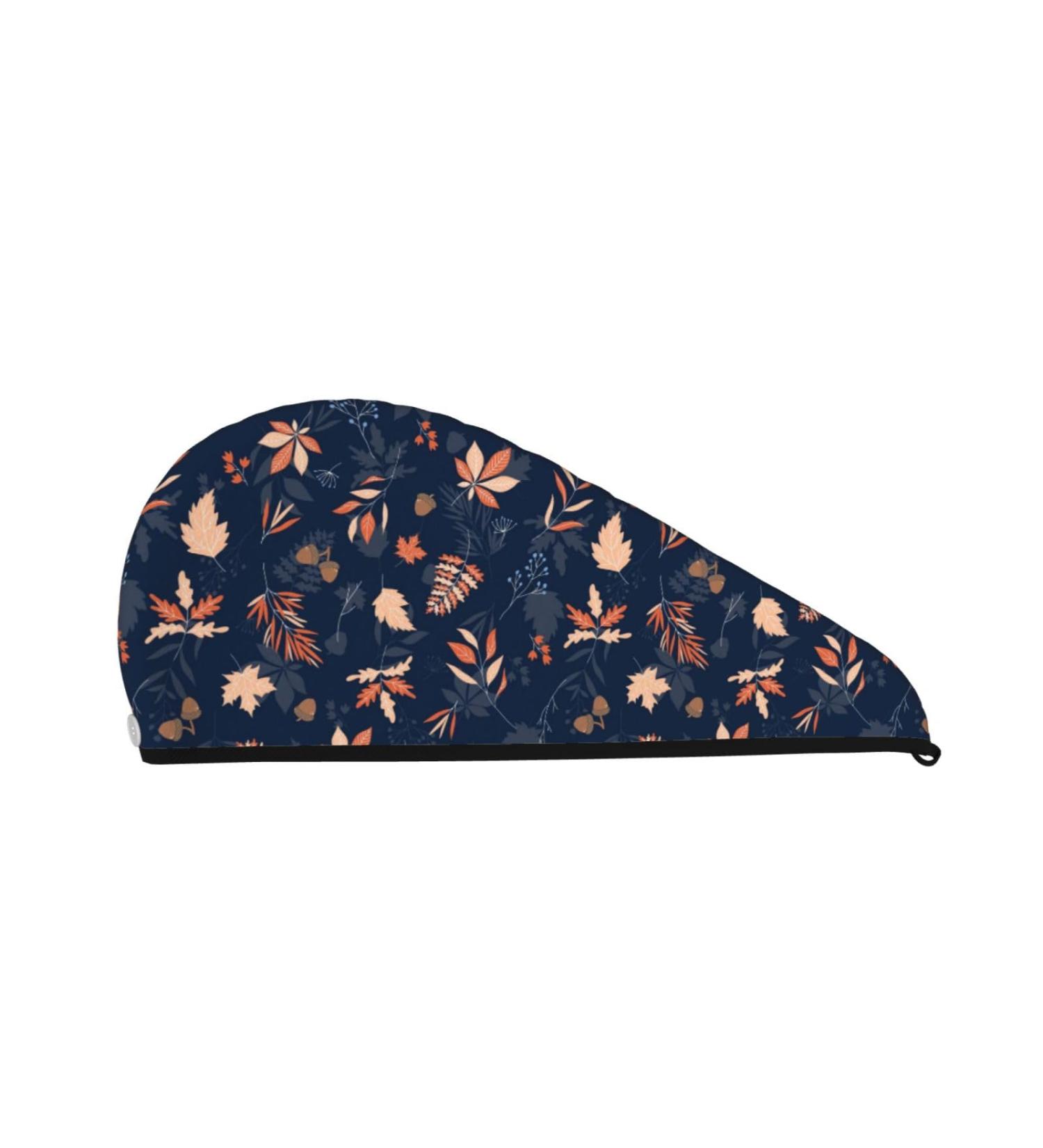 Buy Hair Towel Wrap - Fast Drying Turban with Button | Autumn Leaves & Blue Design - Buy Online on GoSupps.com
