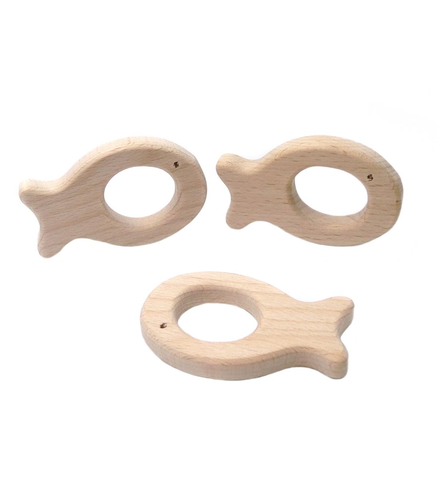 Wendysun 3pcs Cartoon Wood Teether Set | Natural Animal Fish Shape Baby Teething Toy | Beech Teether DIY Pendant | Nursing Toy - Buy Online on GoSupps.com