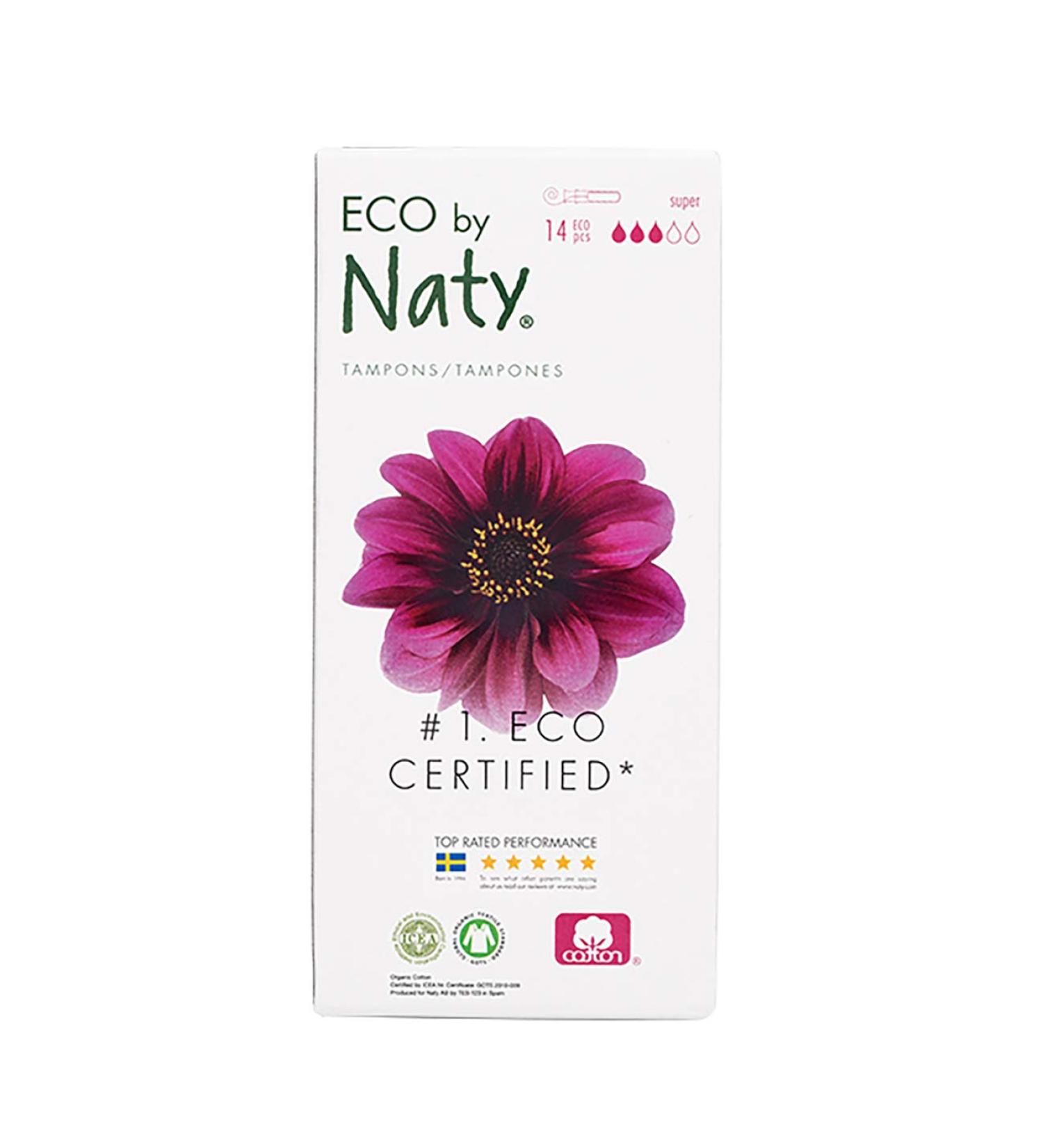 Eco by Naty Super Tampons with Applicator - 14 Count, Plant-Based, Vegan, 100% Organic Cotton - Buy Online on GoSupps.com