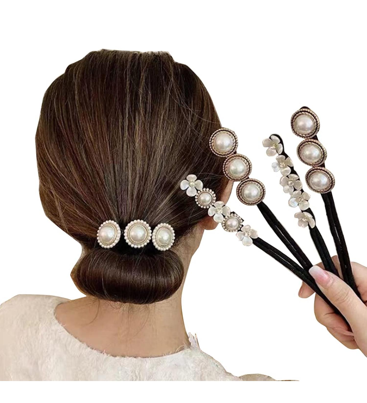4PCS Women Magic Hair Bun Maker with Pearl and Flower - Hair Styling Tool - Buy Online on GoSupps.com