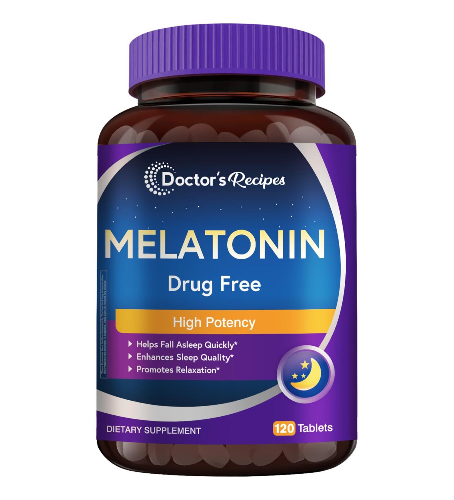 Doctor's Recipes Melatonin 10 mg High Potency Non-Habit Forming Vegan Sleep Support Supplements for Men and Women Non-GMO No Gluten 120 Tablets 120 Count (Pack of 1) - Buy Online on GoSupps.com