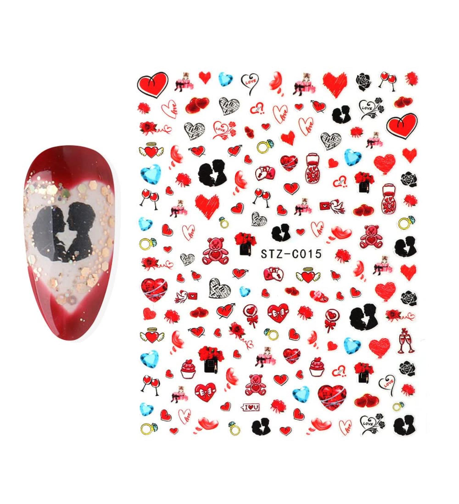 Nail Art Decorations Sliders Valentine Cartoon Butterfly-shape Bow Love Heart Red Pink 3D Nail Art Stickers(STZ-C015) - Buy Online on GoSupps.com
