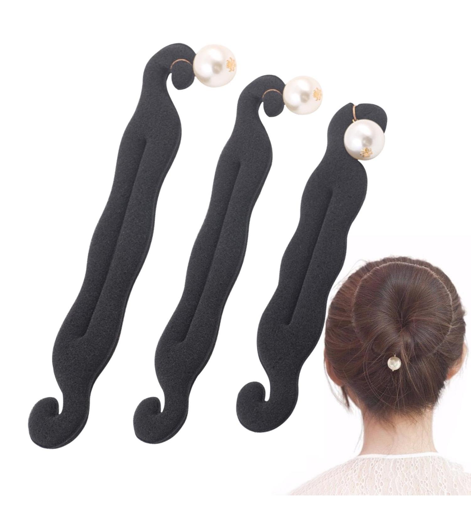 3pcs Pearl Hair Bun Maker for Women Lazy Hair Curler Bun Clips Flexible Foam Sponge Donut Maker for Making DIY Hair Styles Magic Hair Styling Tool Accessories(black) - Buy Online on GoSupps.com