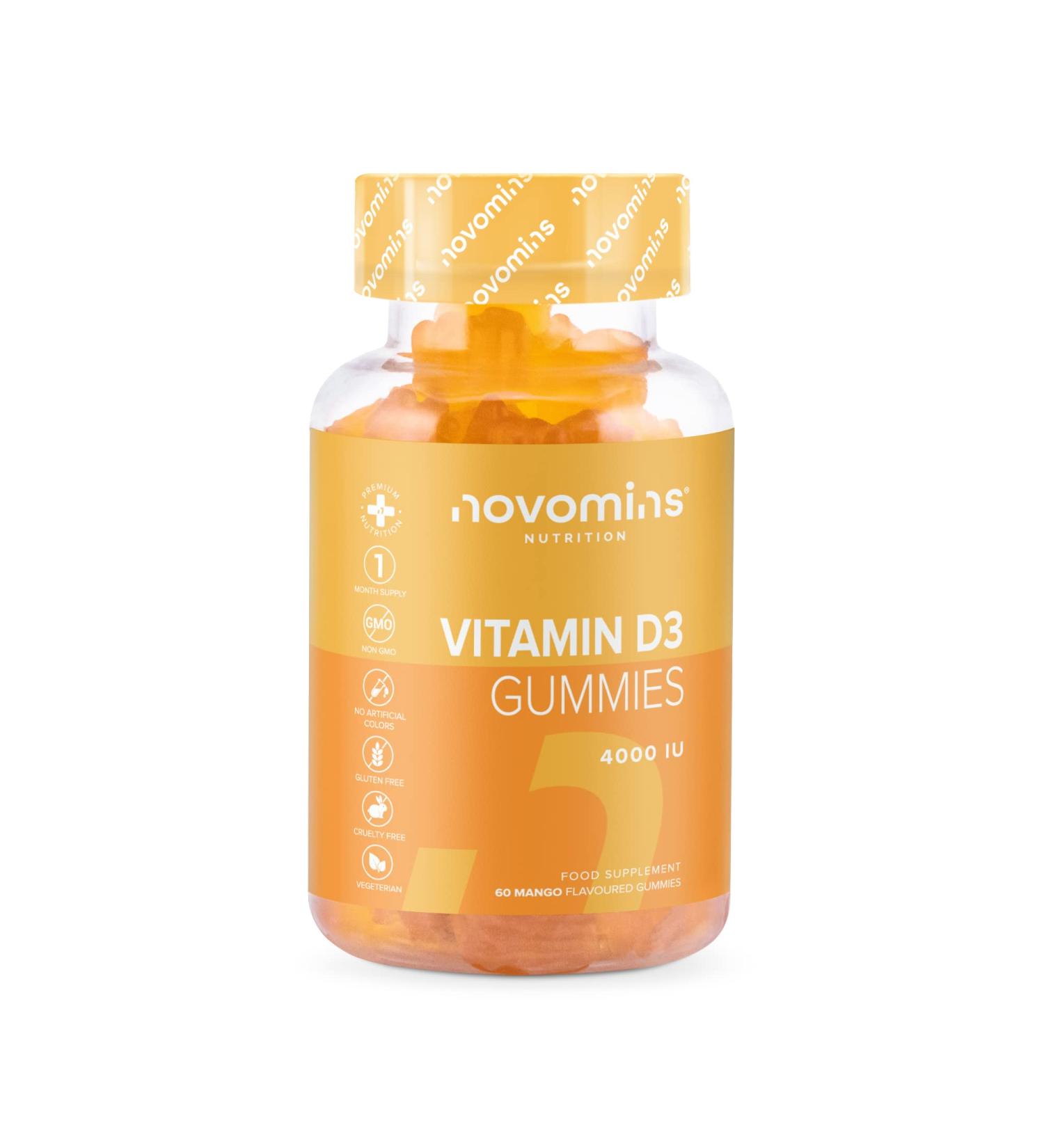 Novomins Vitamin D Gummies - High Strength 4000 IU Chewable Vegetarian Vitamins - Buy Online on GoSupps.com