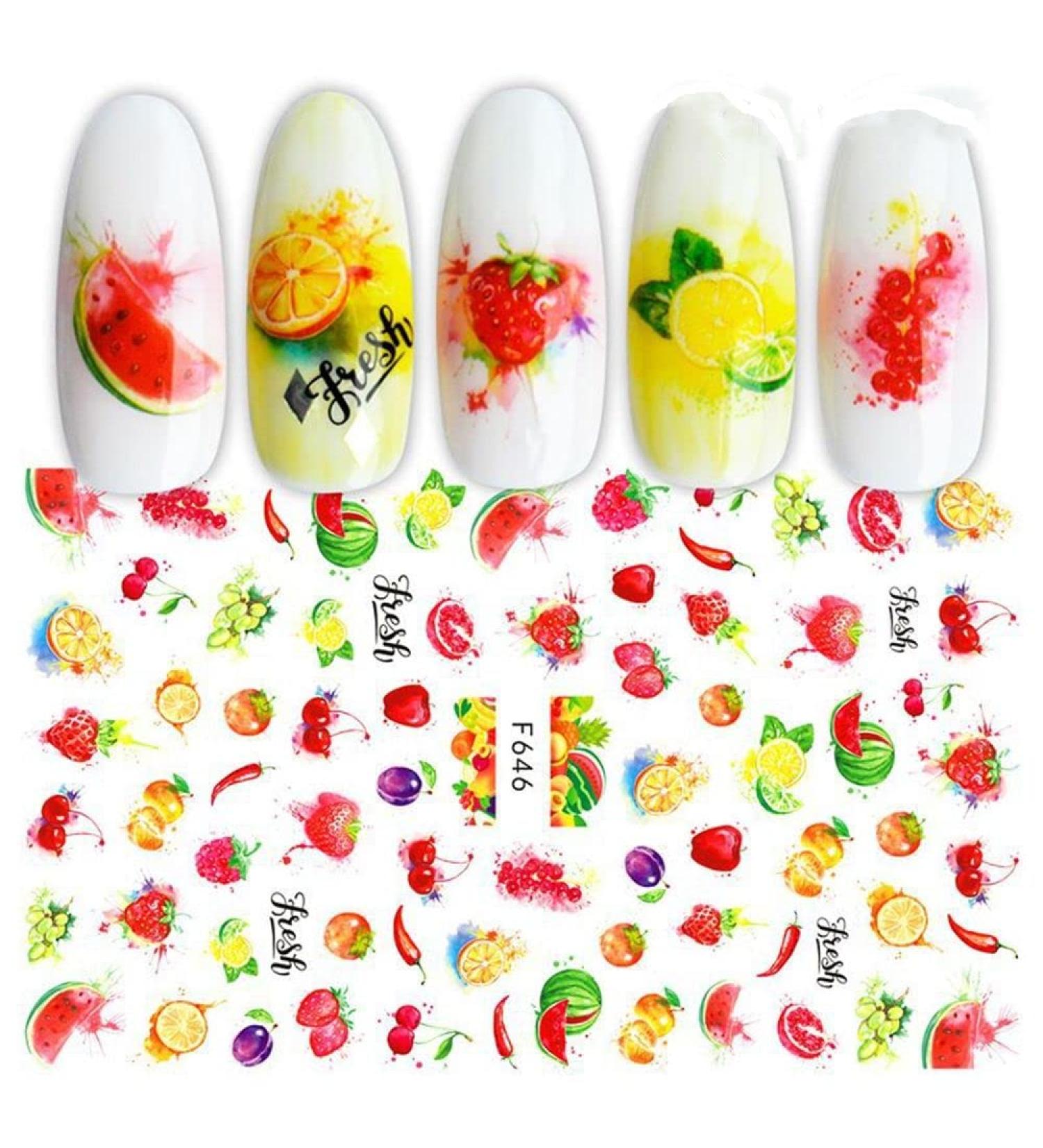 Nail Decoration Manicure Self-Adhesive 3D Fruits Nail Art Nail Stickers Nail Art Decals Supplies(15) (Multicolor 15) - Buy Online on GoSupps.com