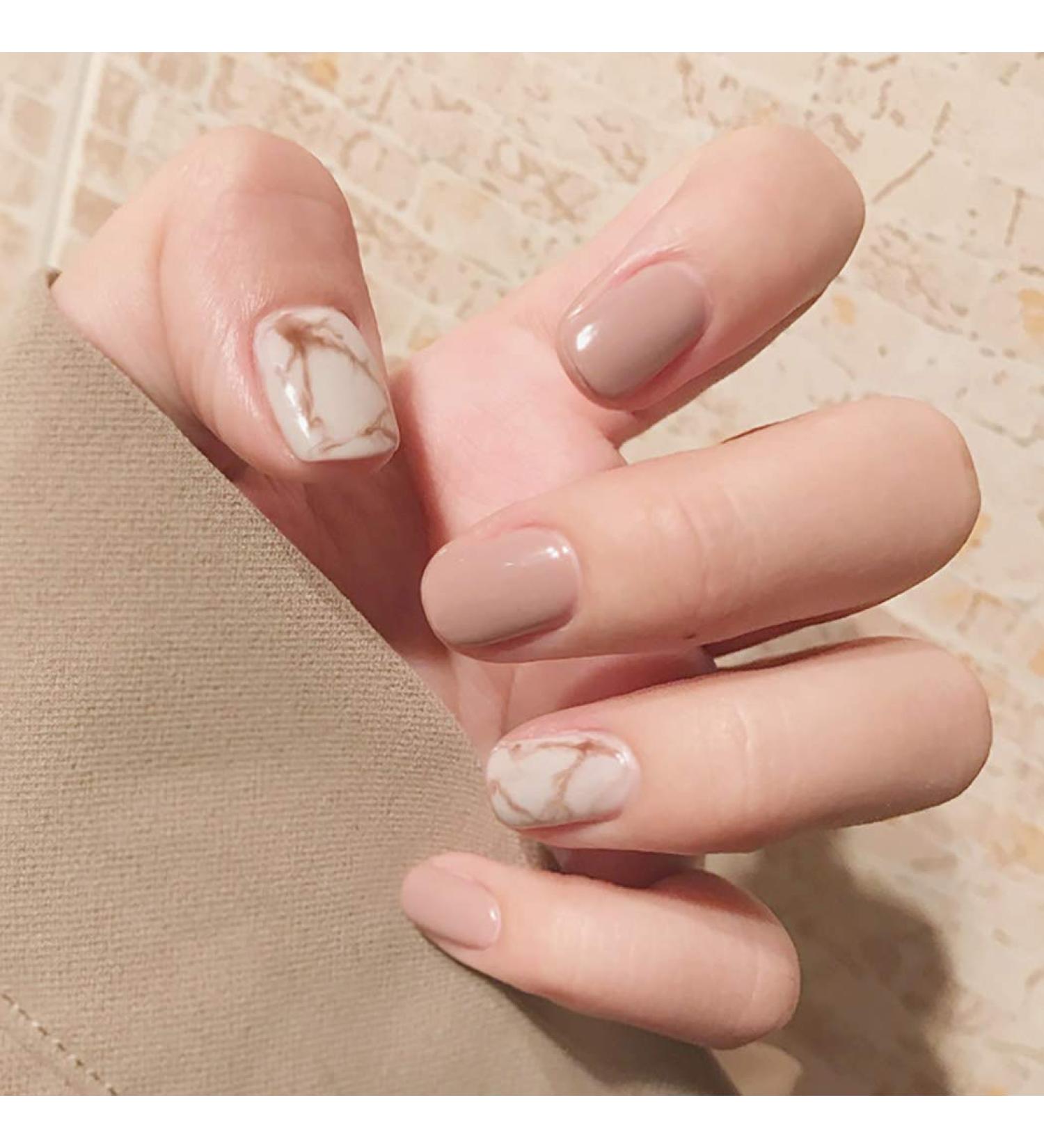 Brishow Coffin False Nails - 24pcs Short Natural Ballerina Stick on Nails for Women and Girls - Buy Online on GoSupps.com