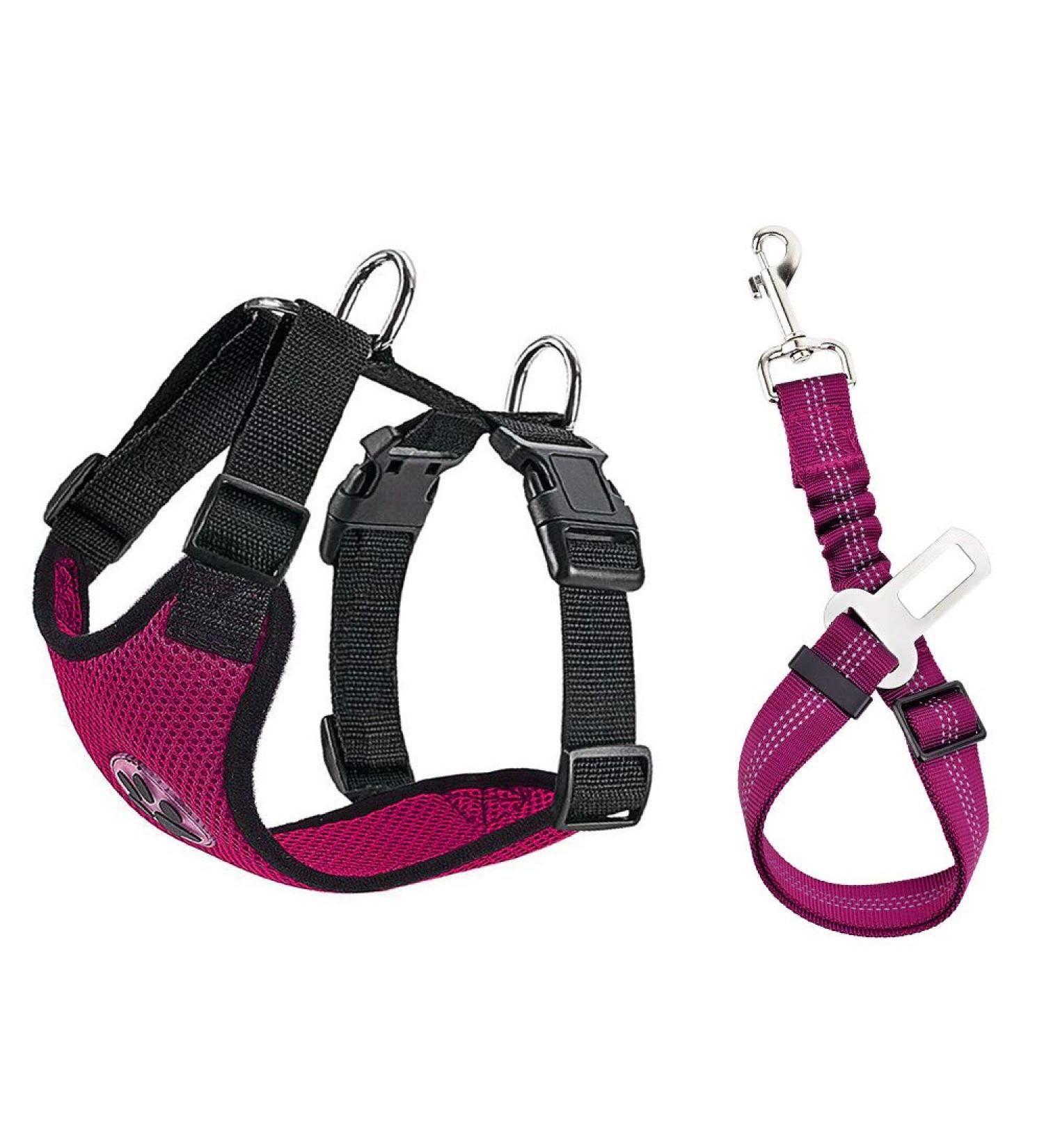 Slowton Dog Harness & Seat Belt - Breathable Latex Puppy Harness for Safe Car Travel & Everyday Sports | Size L in Fuchsie - Buy Online on GoSupps.com