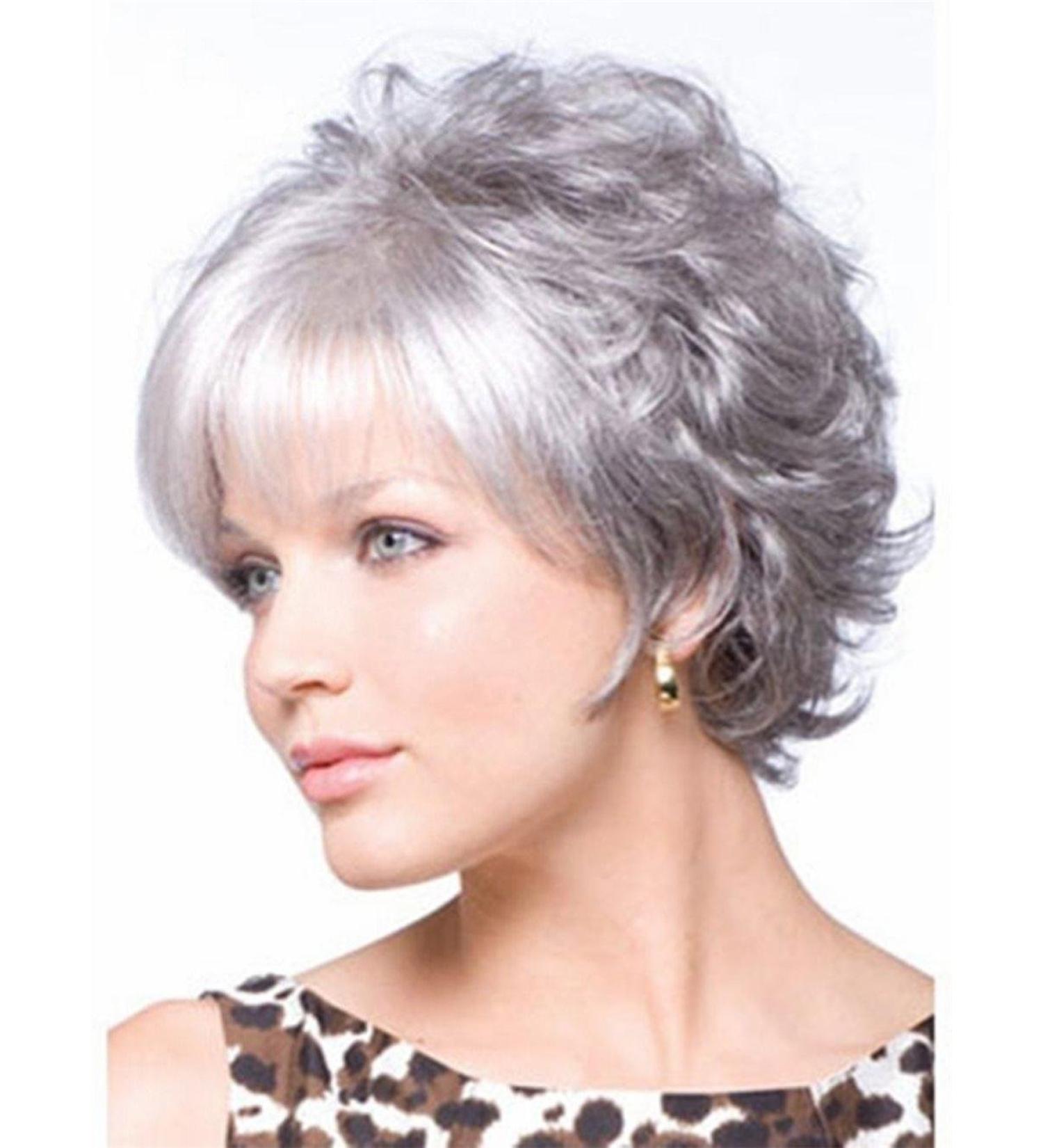 Dbtxwd White Grey Wig - Fluffy Fashion Short Curly Hair for Women | Lifelike Style for Middle Aged & Elderly - Buy Online on GoSupps.com