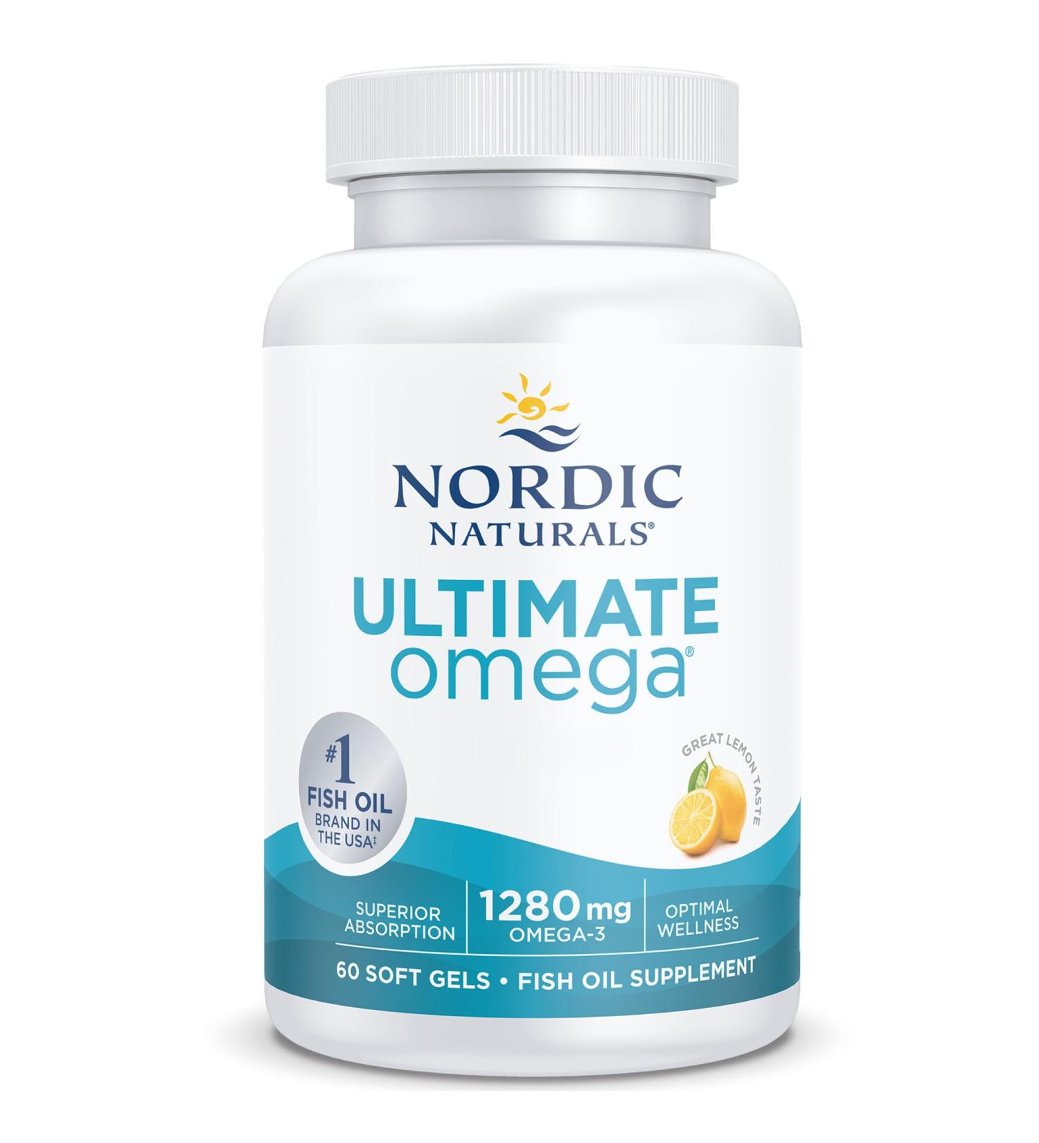 Nordic Naturals Ultimate Omega-3 1280mg with EPA and DHA High Dosed Lemon Taste 60 Soft Capsules Soy Free Gluten Free Non-GMO - Buy Online on GoSupps.com