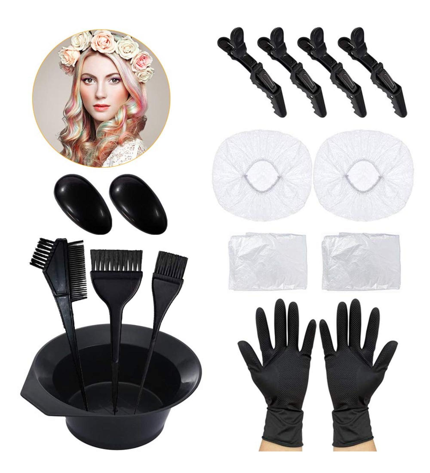 Hair Dye Kit 16 Pcs Hair Dye Coloring DIY Beauty Salon Tools Set Hairdressing Accessories Brush Comb Disposable Shawl and Highlighting Cap Ear Cover Hair Clips Hair Tinting Bowl Gloves for Women - Buy Online on GoSupps.com