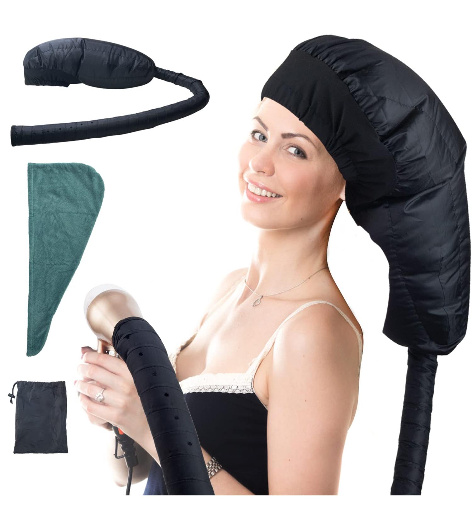 Bonnet Hood Hairdryer Attachment - Styling, Conditioning & Drying Cap with Head Drying Cap & Storage Bag (Black) - Buy Online on GoSupps.com