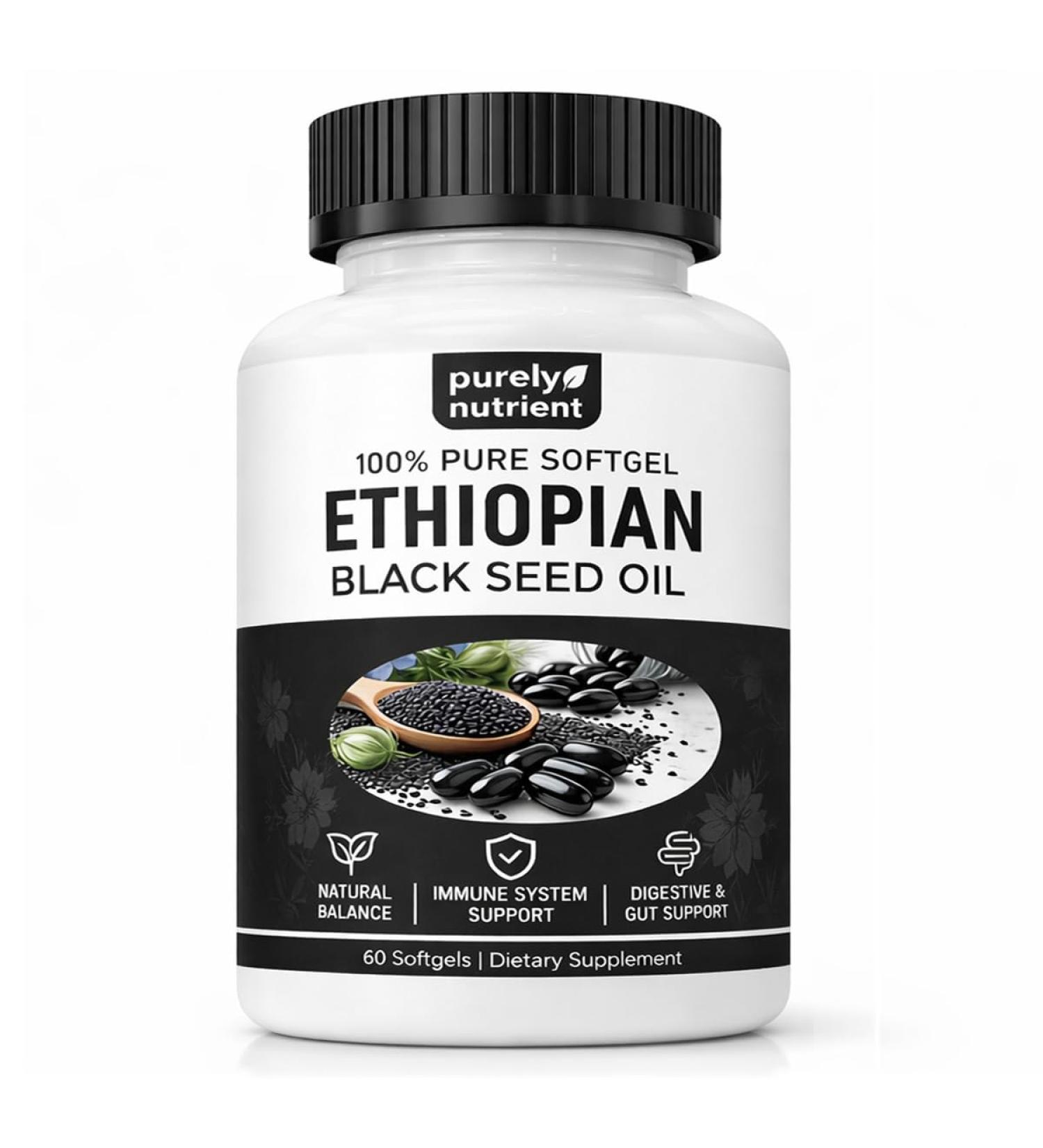 PURELYNUTRIENT Ethiopian Black Seed Oil Softgels |4.64% Thymoquinone | Non-GMO Gluten-Free 60 Capsules - Buy Online on GoSupps.com