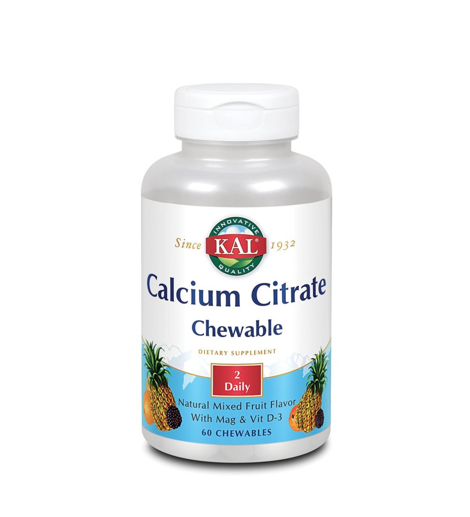 KAL Calcium Citrate Chewables - Natural Mixed Fruit Flavor (60 Count) | Bone Health & Supplement - Buy Online on GoSupps.com