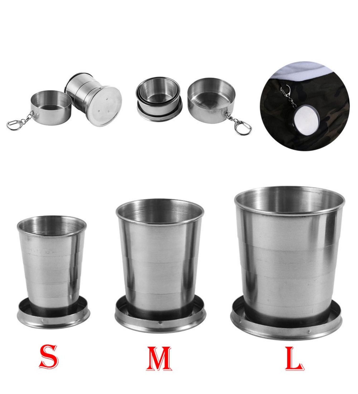 Stainless Steel Camping Mug Folding Cup Portable Outdoor Travel Collapsible Cup - Large Size (250ml) with Keychain - Pack of 1 - Buy Online on GoSupps.com