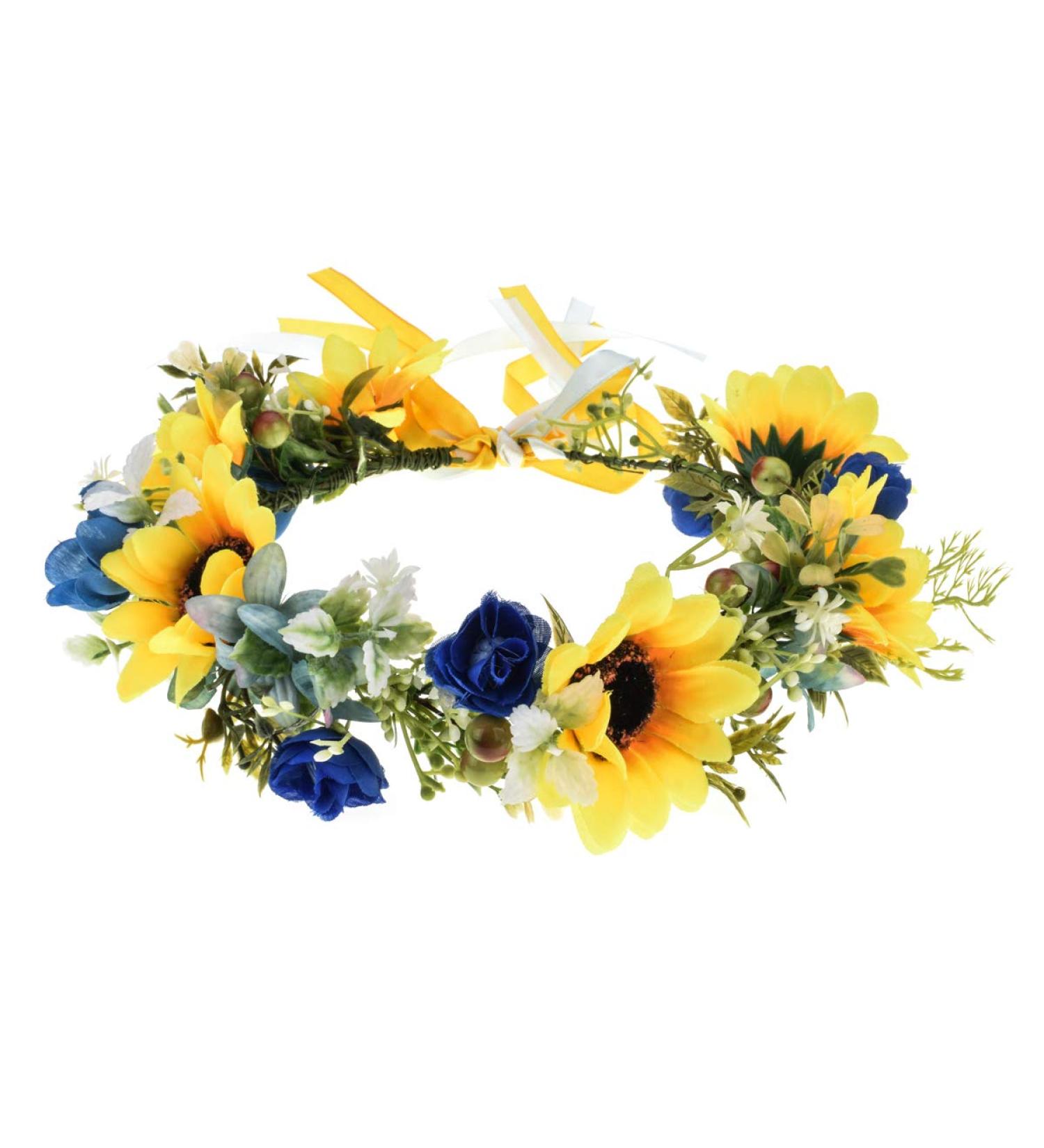 DDazzling Sunflower Flower Crown Eucalyptus Halo Pregnancy Bridal Headpiece Photo Prop Sunflower Yellow Royal Blue