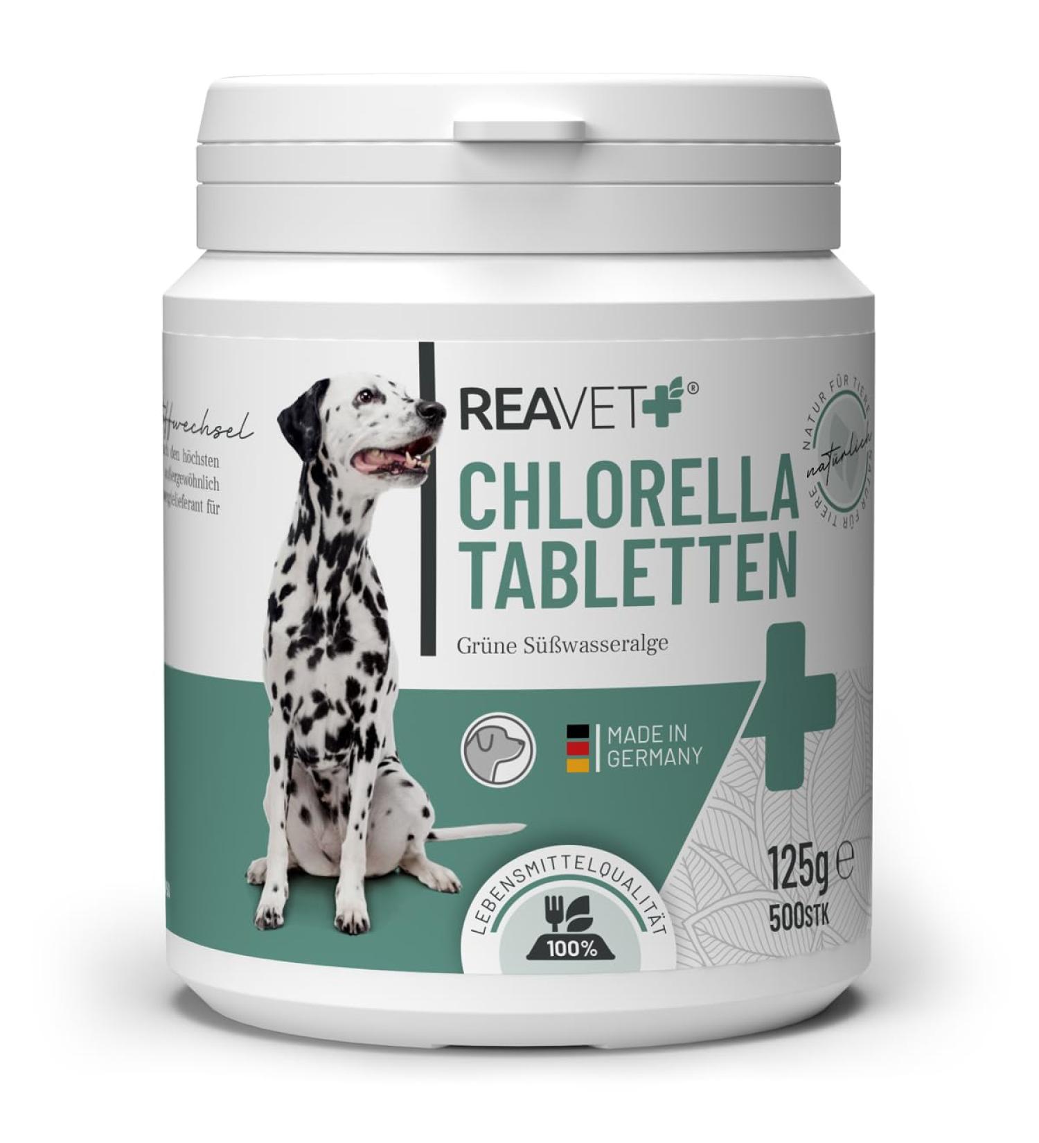 ReaVET Chlorella Tablets for Dogs 500 Count - High Dose Food Grade Microalgae Supports Skin and Coat - Buy Online on GoSupps.com