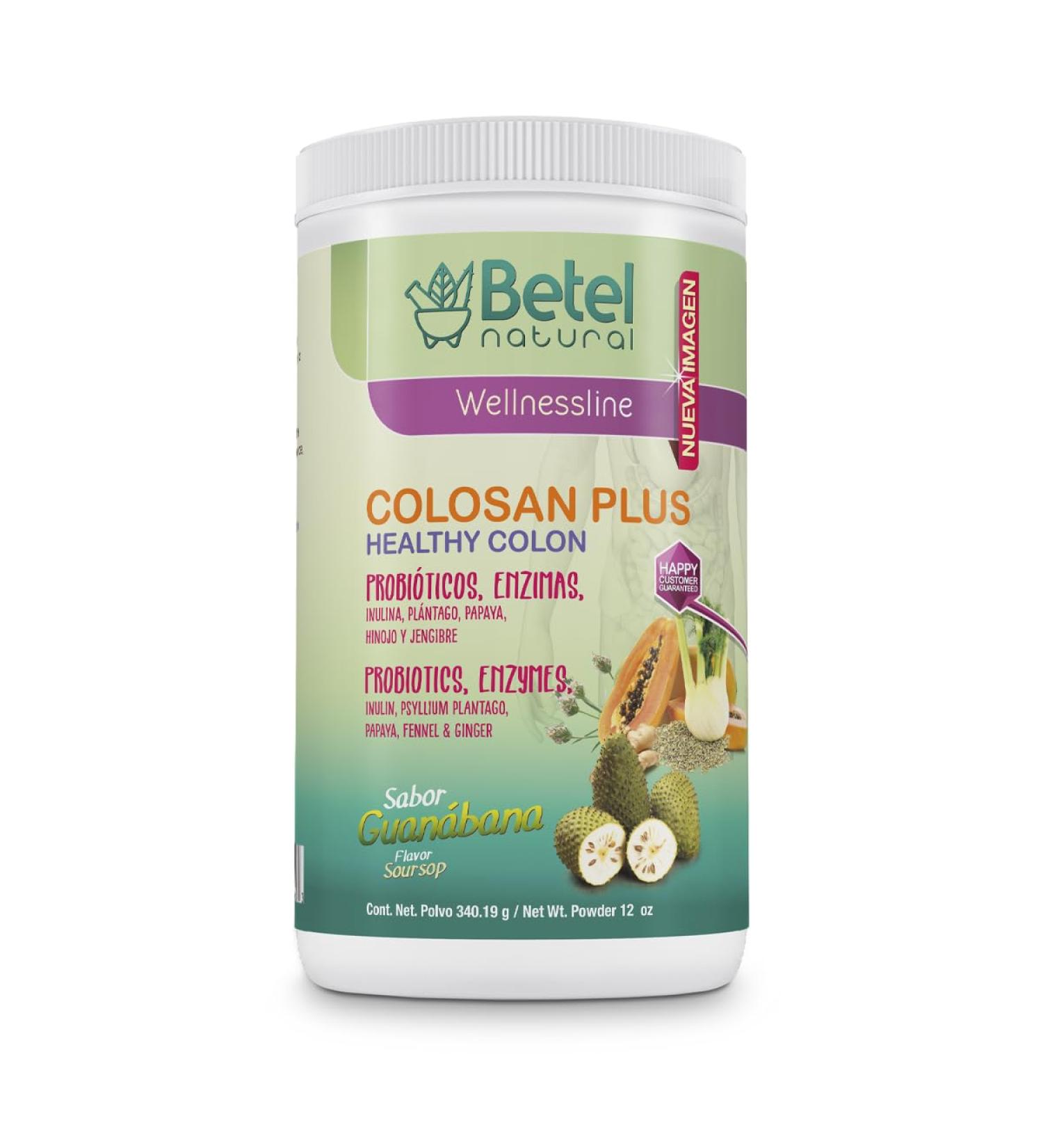 Betel Natural Colosan Plus Colon Cleanse Guanabana Flavor- Whole Psyllium Husk with Probiotics Prebiotics and Aloe Vera