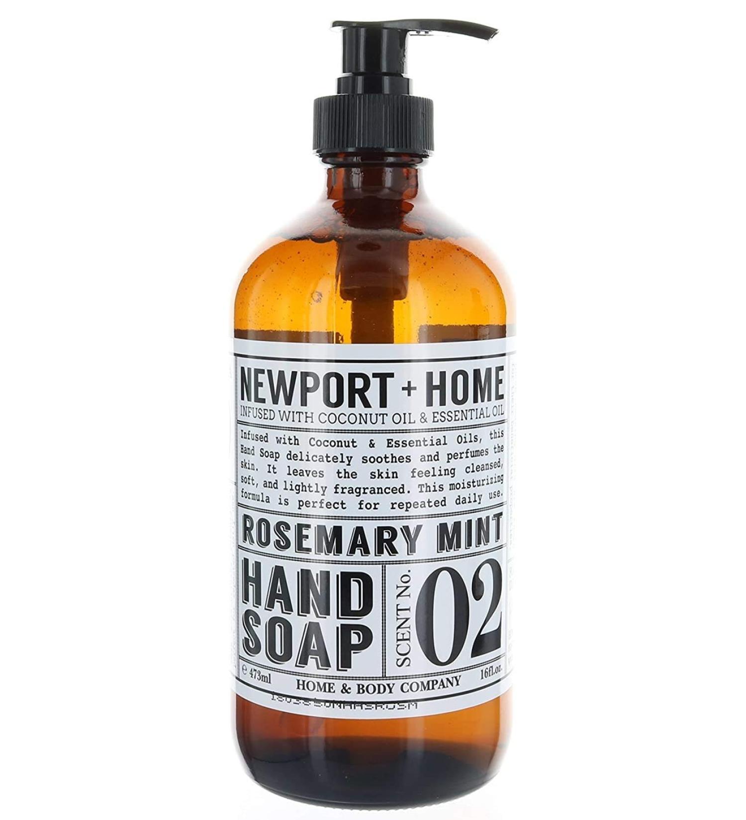 Newport Home and Body Co Hand Soap  Rosemary Mint  Glass Bottle Rosemary Mint 16 Fl Oz (Pack of 1)