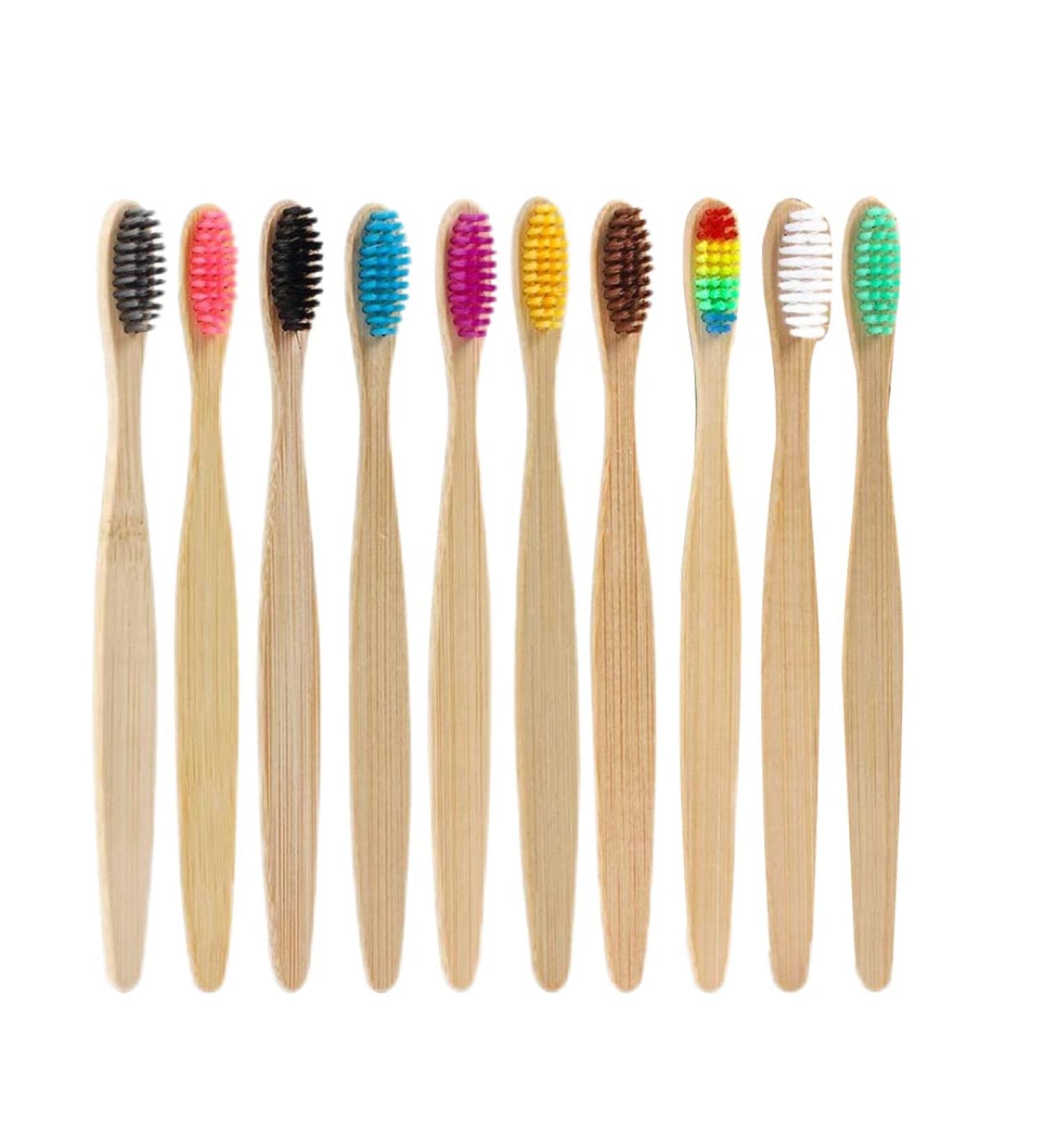 Bamboo Toothbrushes - 10 Pack Soft Bristles for Adults & Kids | Eco-Friendly Family Travel Gift | Multicolor - Buy Online on GoSupps.com
