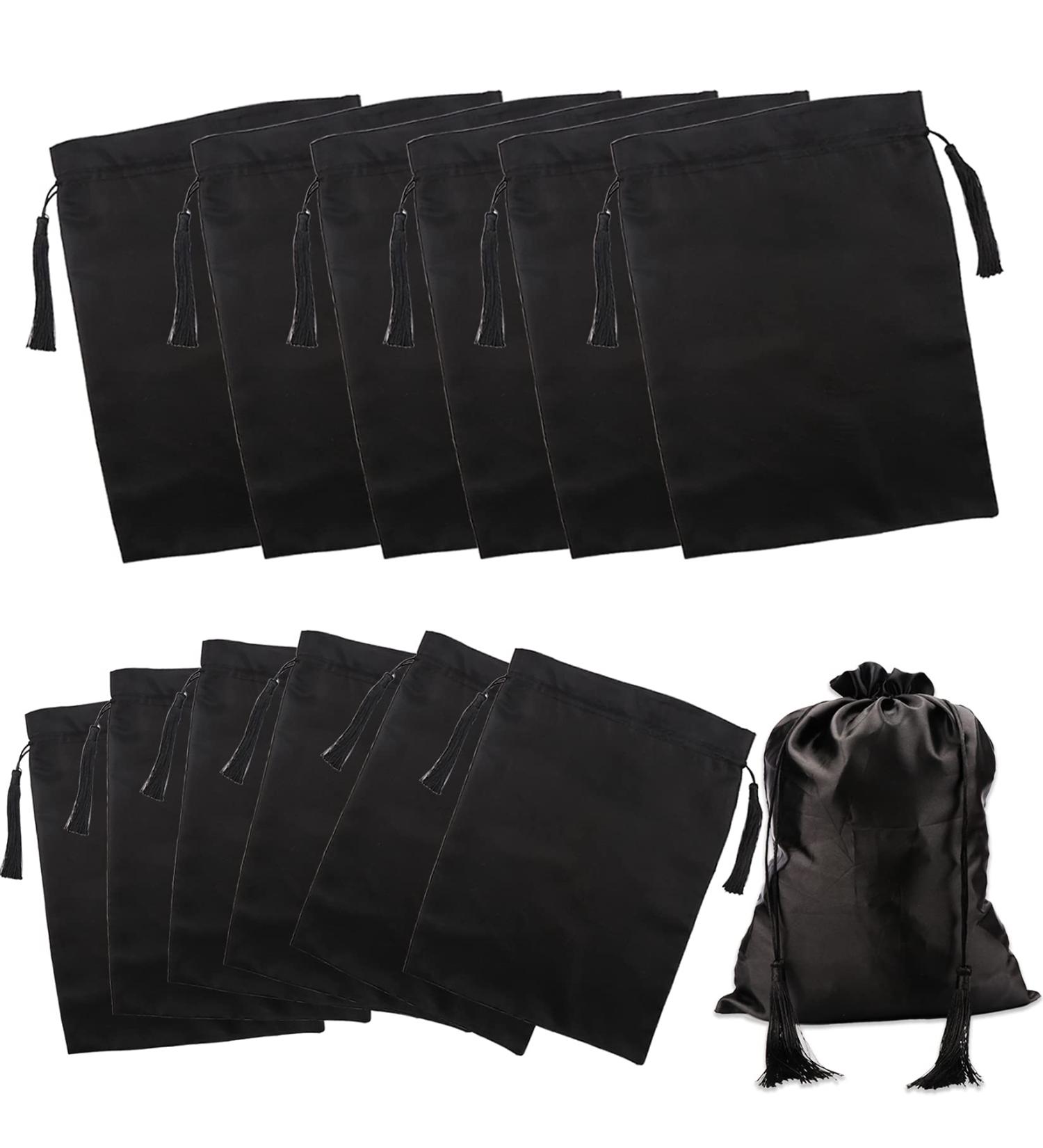 Kaiersi 12 Pcs Silk Satin Wig Bags - Soft Drawstring Pouches for Hair Extensions & Wigs | Hair Tools Storage & Travel Bags - Black - Buy Online on GoSupps.com