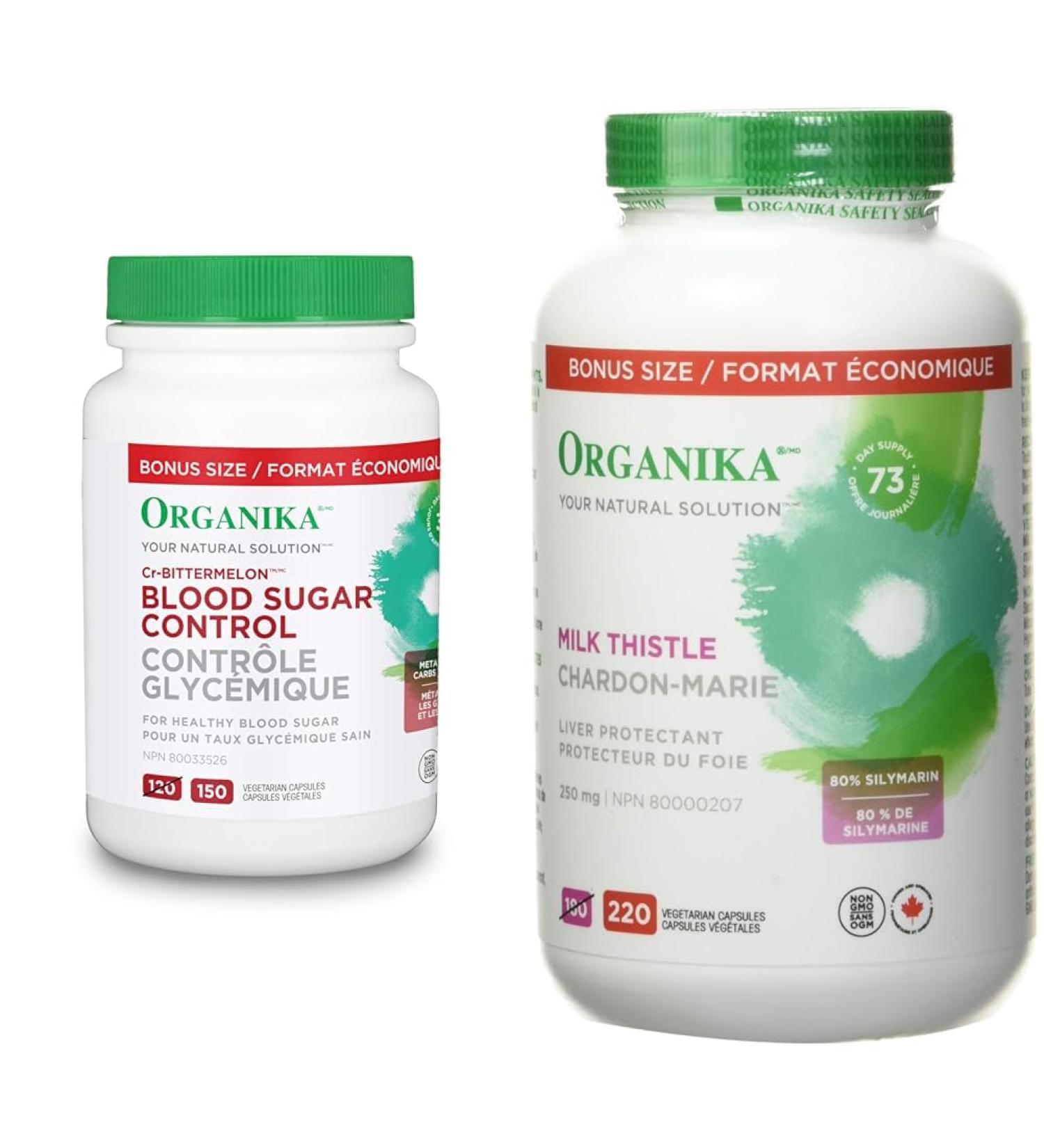 Organika Blood Sugar Control Bonus Size- Chromium and Bitter Melon 150 vcaps & Milk Thistle 250 Mg Bonus Size 220 count- Liver Protectant From Silymarin Seed- 220vcaps Blood Sugar Control + Milk Thistle - Buy Online on GoSupps.com