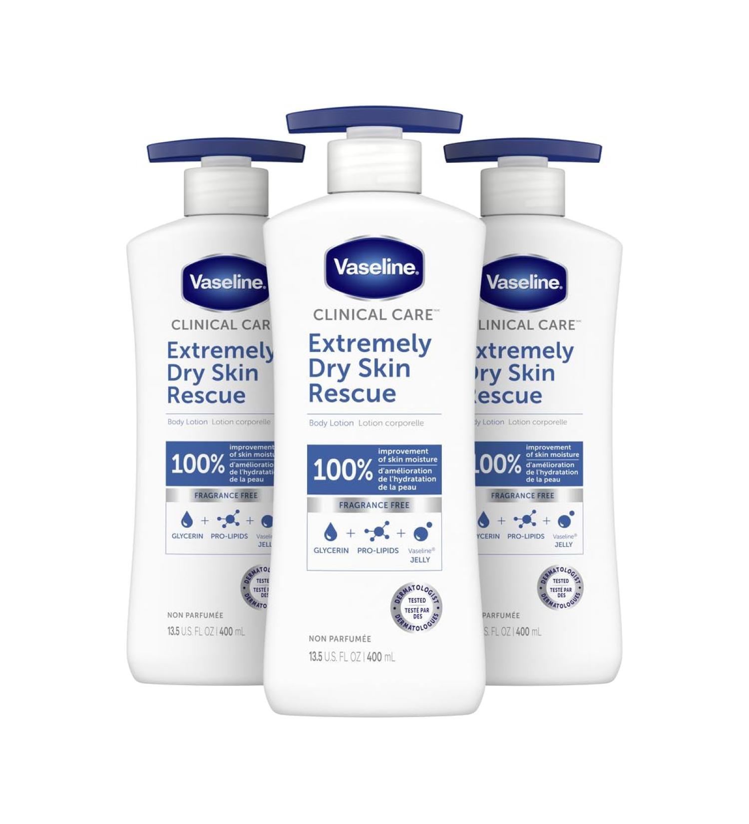 Vaseline Clinical Care Body Lotion deep moisturizer for dry skin Extremely Dry Skin Rescue 100% improvement of skin moisture 400 ml 3 count - Buy Online on GoSupps.com