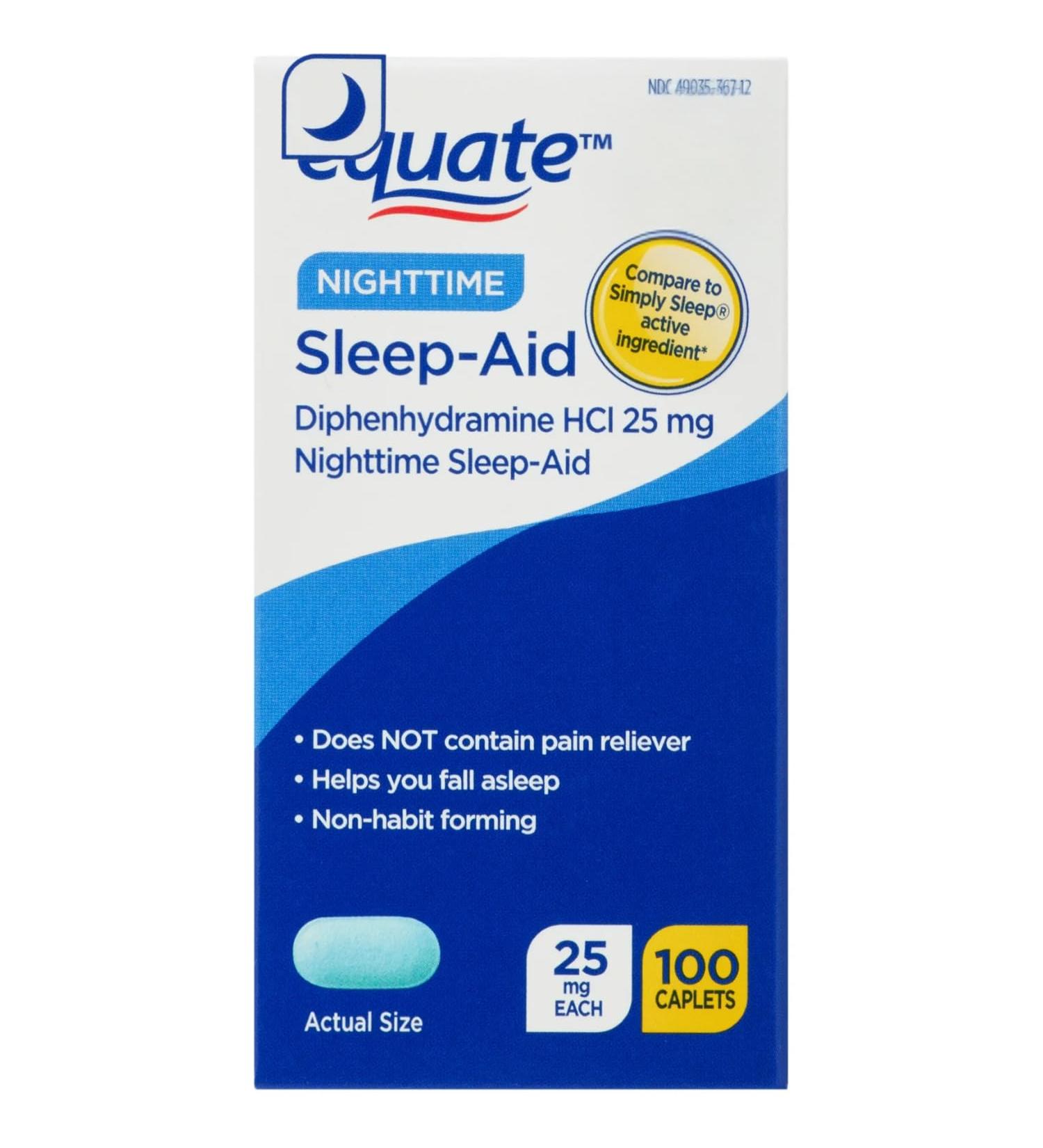 Nighttime Sleep-Aid Supplement Caplets Diphenhydramine HCl 25mg 100 Count (Pack of 1) - Buy Online on GoSupps.com