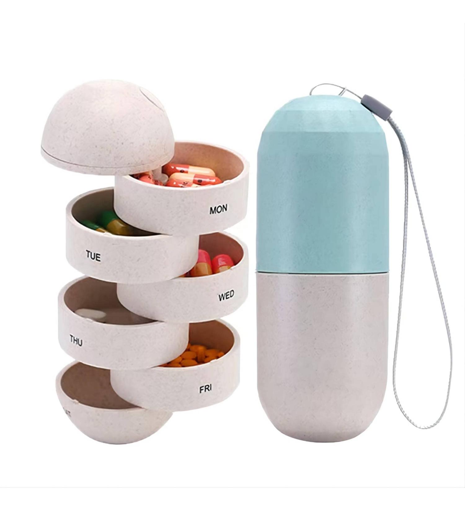 Portable Pill Organizer Box - Weekly Pill Capsule Holder for Travel Water Resistant Cereal Fiber Storage for Vitamins & Supplements 7-Day Compartments - Buy Online on GoSupps.com