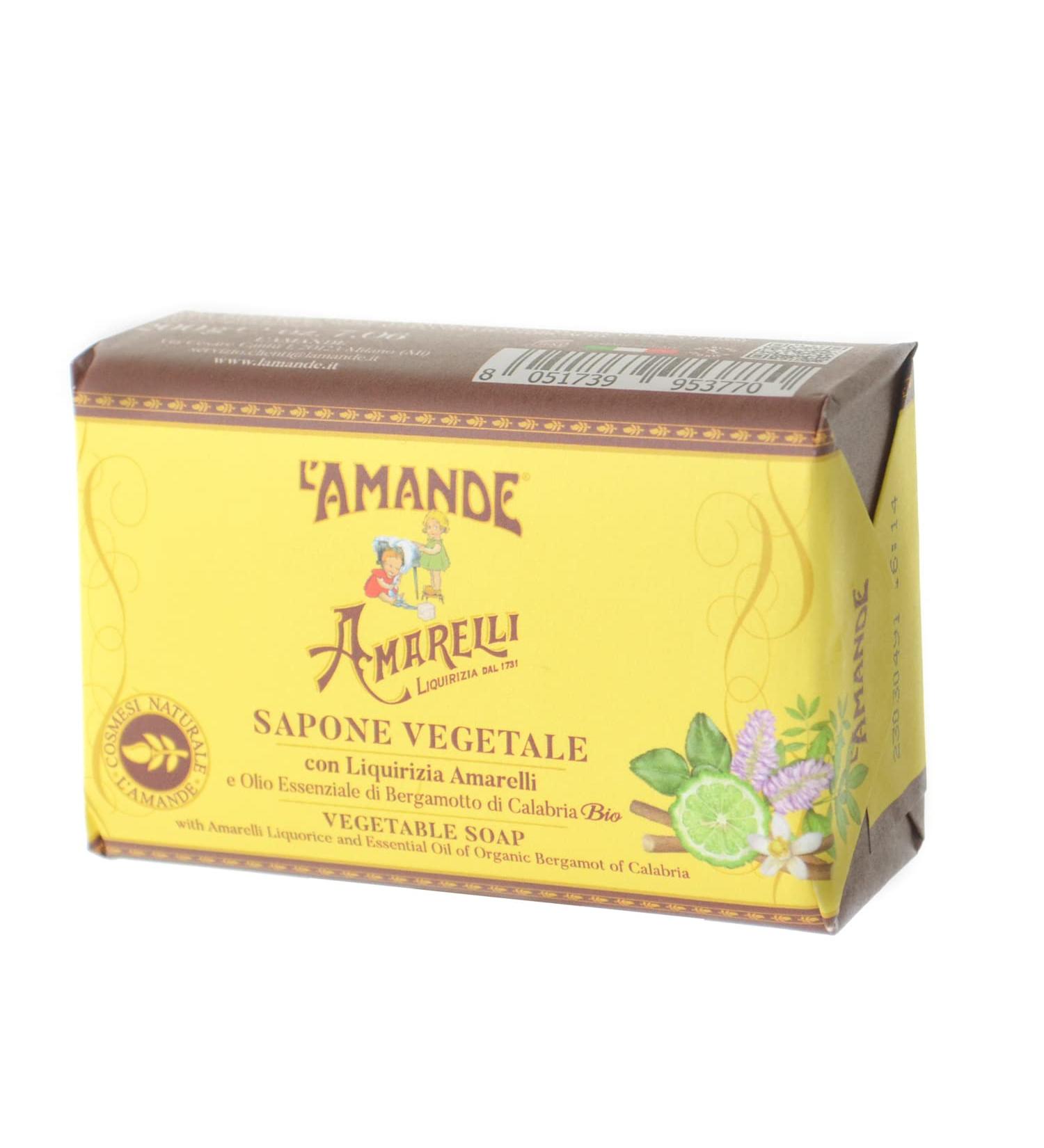 L'Amande ALMOND - Gentle Vegetable Hand Soap for Sensitive Skin with Licorice and Bergamot Essential Oils Calming and Soothing Against Irritations Moisturizing Cleansing Soap with Citrus Scent 200g