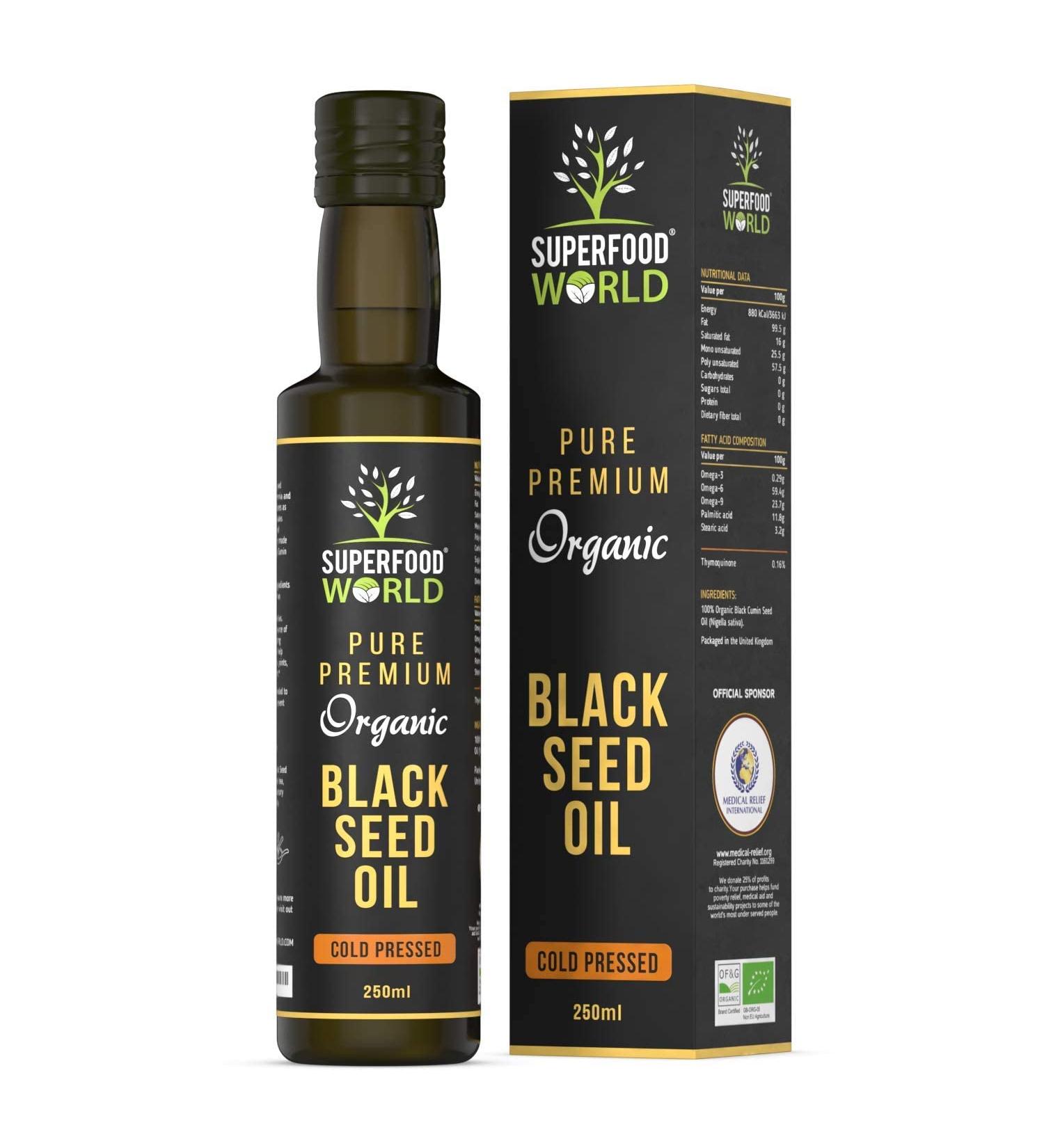 Organic Black Seed Oil 250ml - 100% Pure Cold Pressed Nigella Sativa Seed Oil - Buy Online on GoSupps.com