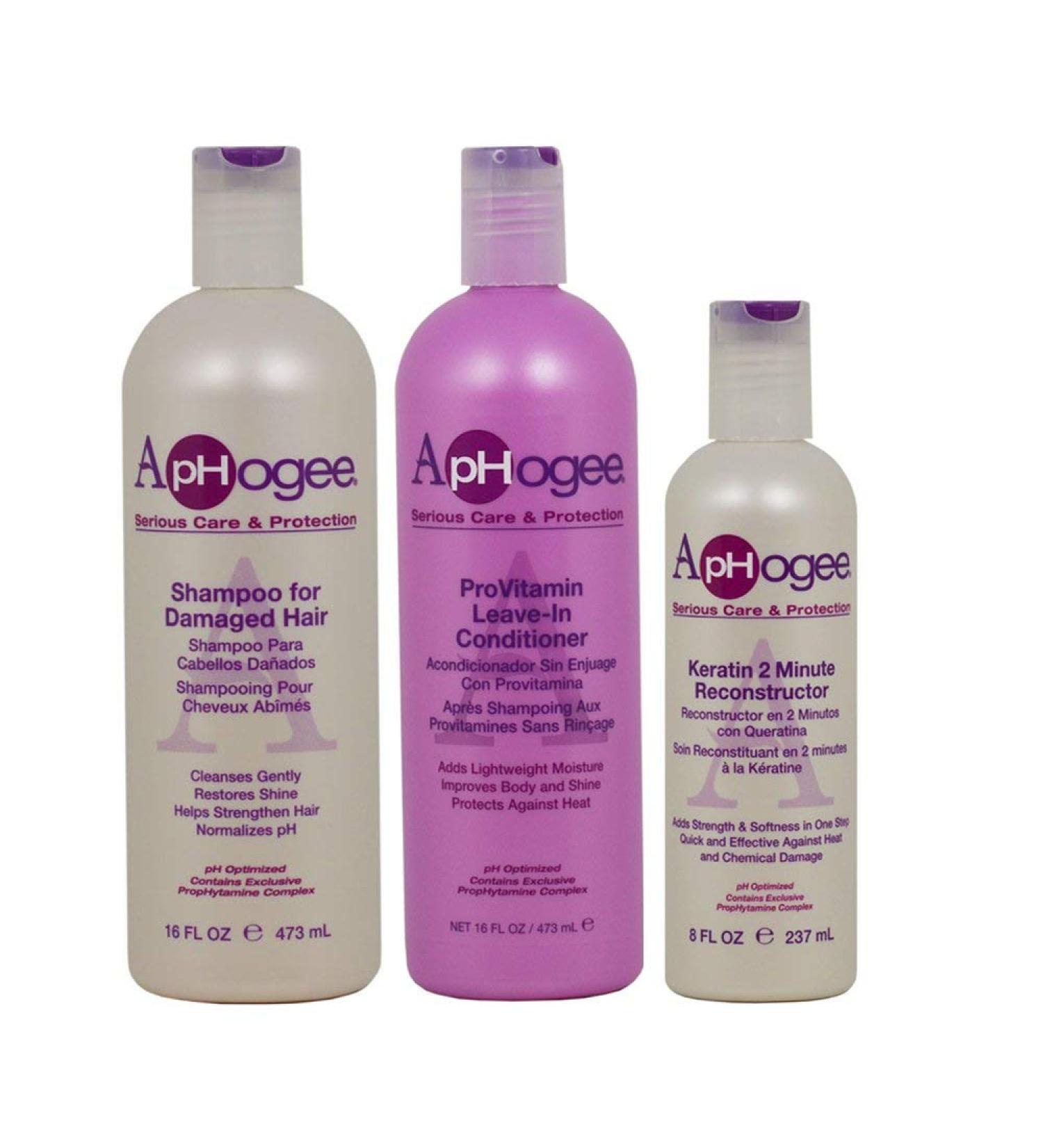 ApHogee Shampoo for Damaged Hair + ProVitamin Leave-In Conditioner 16oz + Keratin 2 Minute Reconstructor 8ozSet