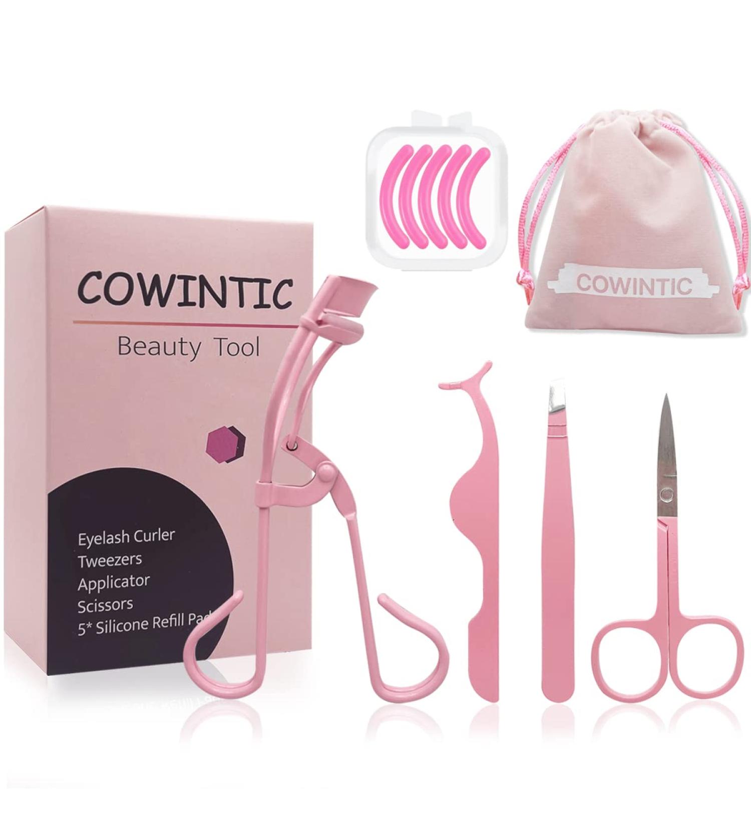 Eyelash Curler Tweezers Scissors Kit - 4 in 1 Eyelash Extension Tools with Silicone Refill Pads - Pink | Buy Internationally - Buy Online on GoSupps.com