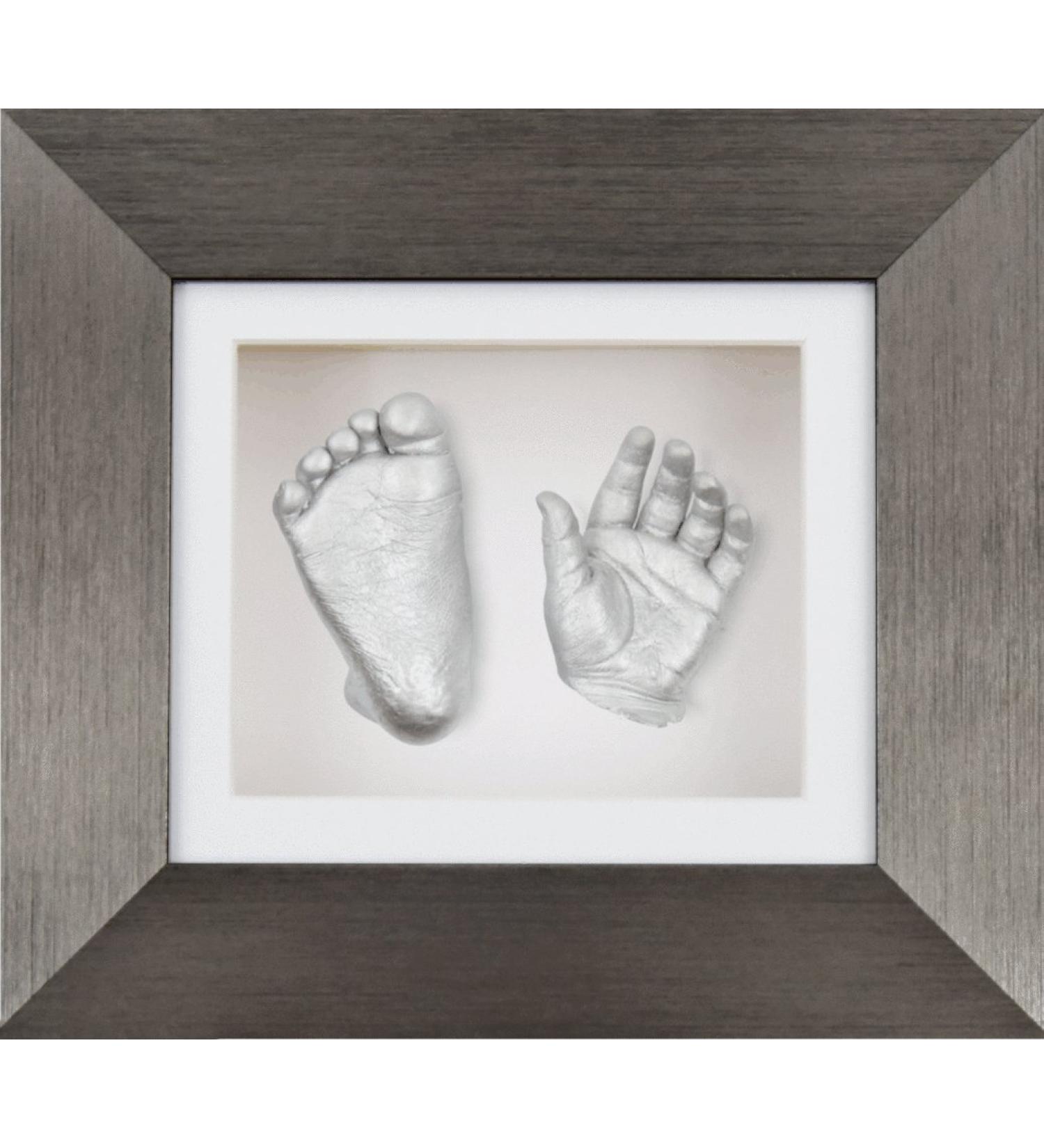 BabyRice New Baby Casting Kit with Brushed Pewter 3D Frame - Silver Paint, White Mount and Backing - Buy Online on GoSupps.com