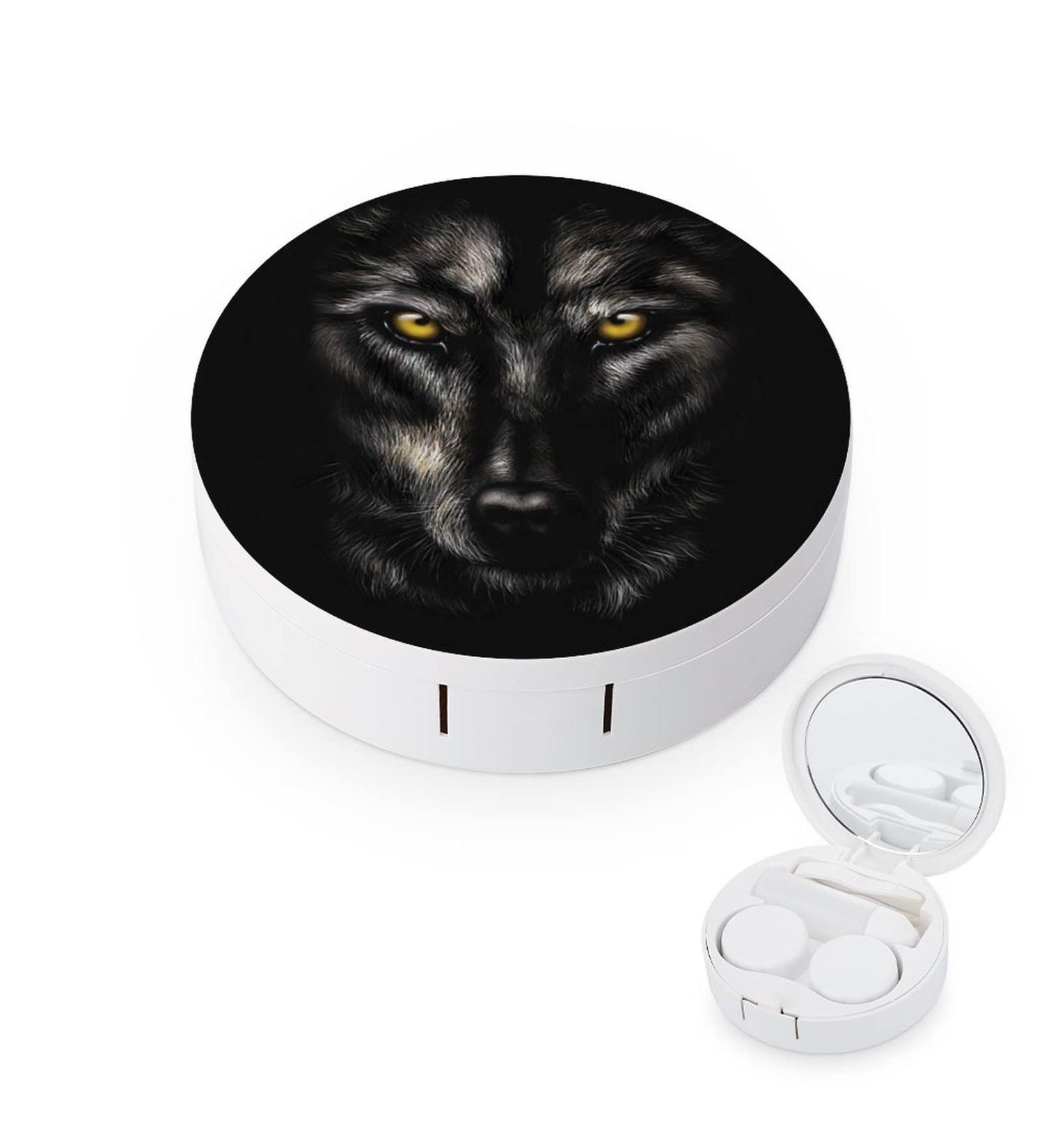 Wolf Round Case For Contact Lens Kit Storage Box with Mirror Printed - Buy Online on GoSupps.com