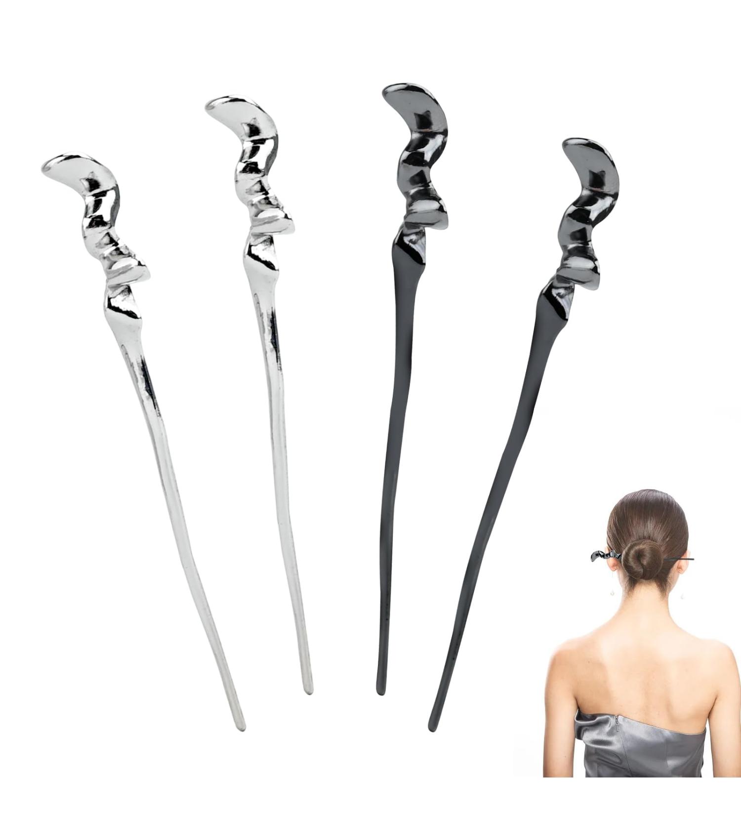 Hairpin 4 Line Sense Metal Hairpin Antique Style Line Hairpin Hairpin Coiffure Hairpin Girls Hair Accessories Imaginative Vintage Premium Sense Cheongsam Accessories (Silver White + Black) - Buy Online on GoSupps.com