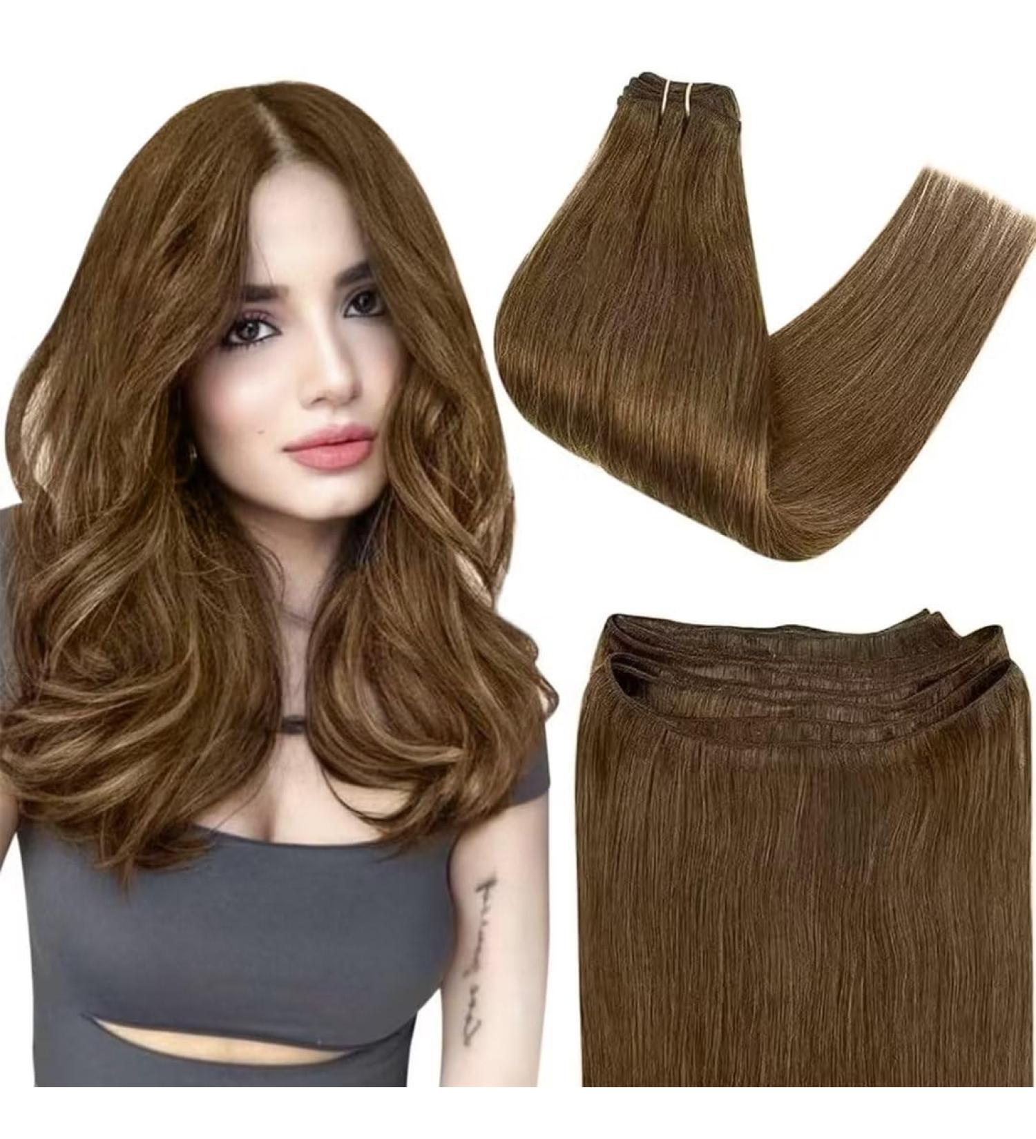 Easyouth Brown Human Hair Weft Extensions - 12 Inch Medium Brown Double Weft 70g - #4 - Buy Online on GoSupps.com
