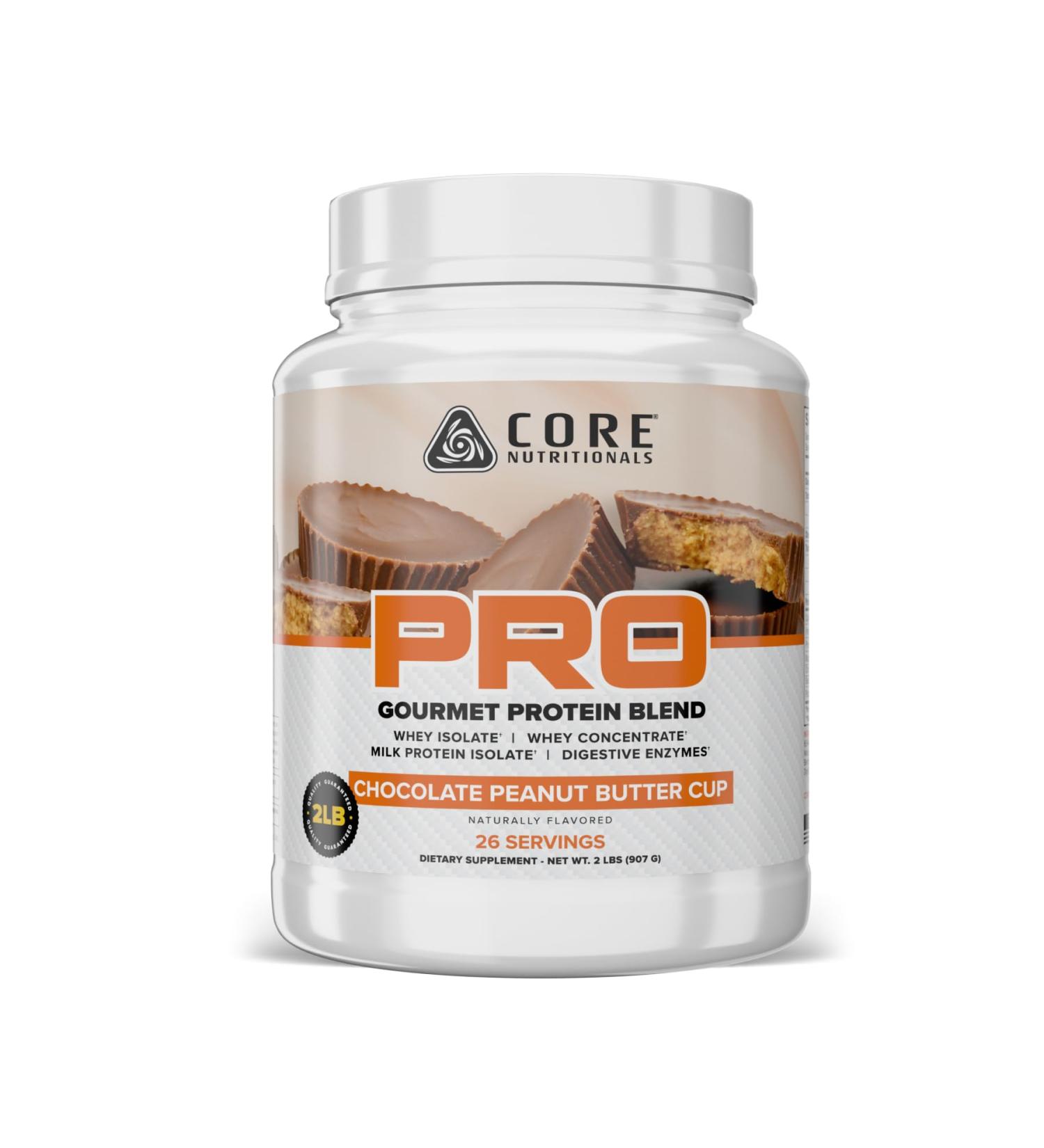 Core Nutritionals Pro Sustained Release Whey Protein Blend | with Digestive Enzymes | 25g Protein 2g Carbs | No Fillers | 2 Pound (Chocolate Peanut Butter Cup)