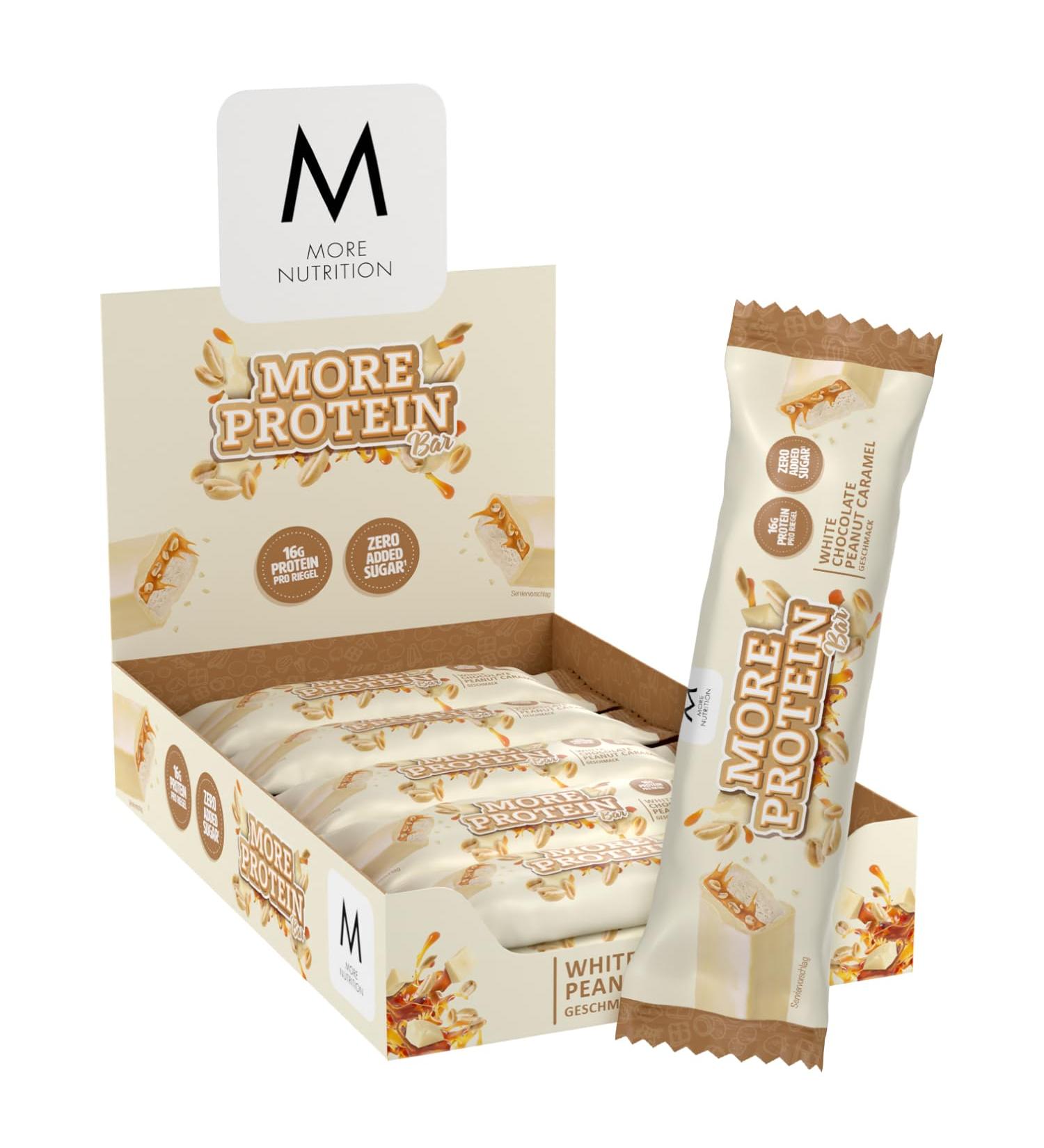 MORE Protein Bar Box of 10 - White Chocolate Peanut Caramel | No Added Sugar | Healthy Snack for International Shipping - Buy Online on GoSupps.com