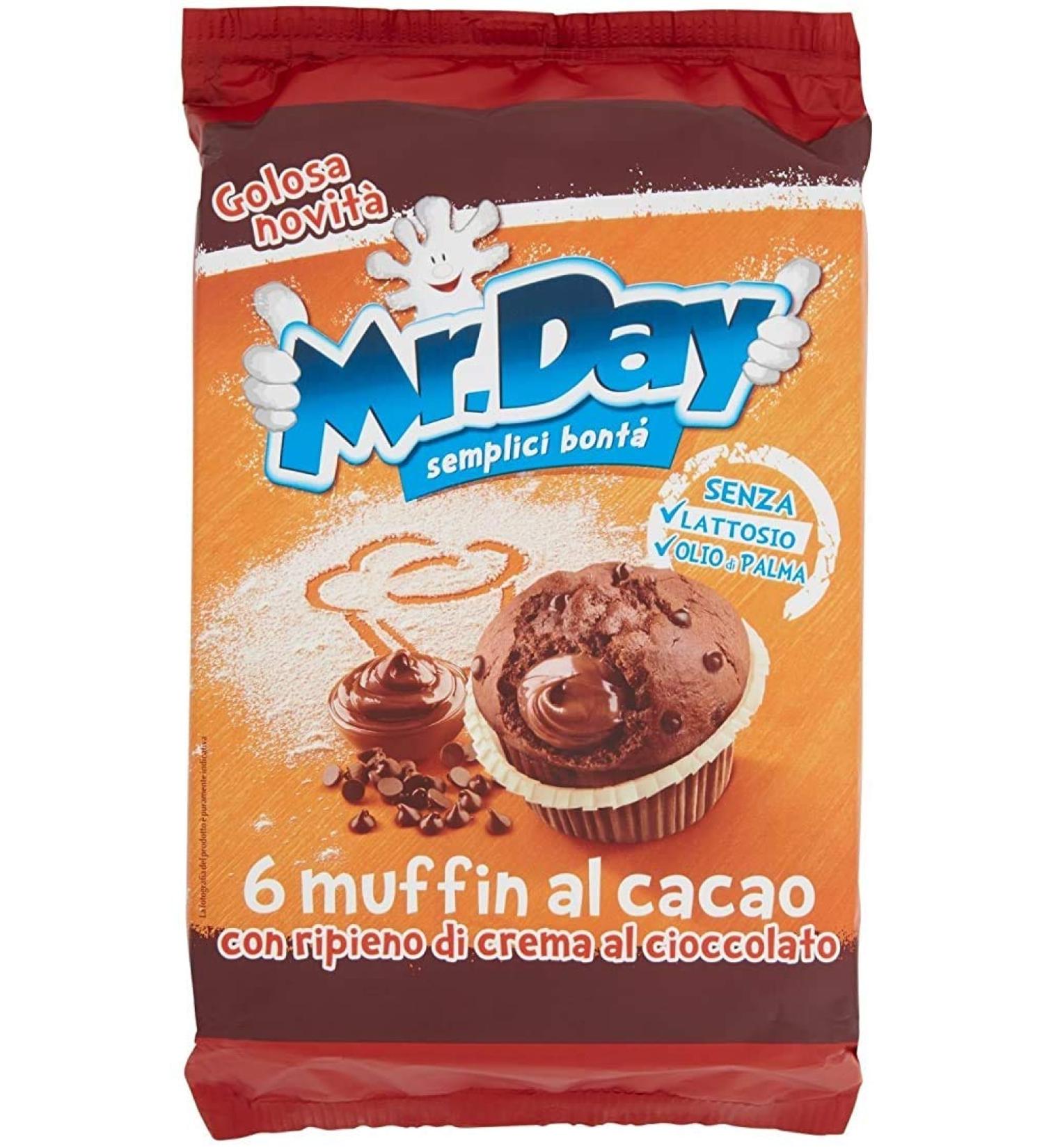 Vicenzi Vicenzi Mr. Day 6 Cocoa Muffins with Chocolate Cream Filling - Cocoa Muffins Filled with Chocolate Cream and Brioche - Packaged Snacks 252g