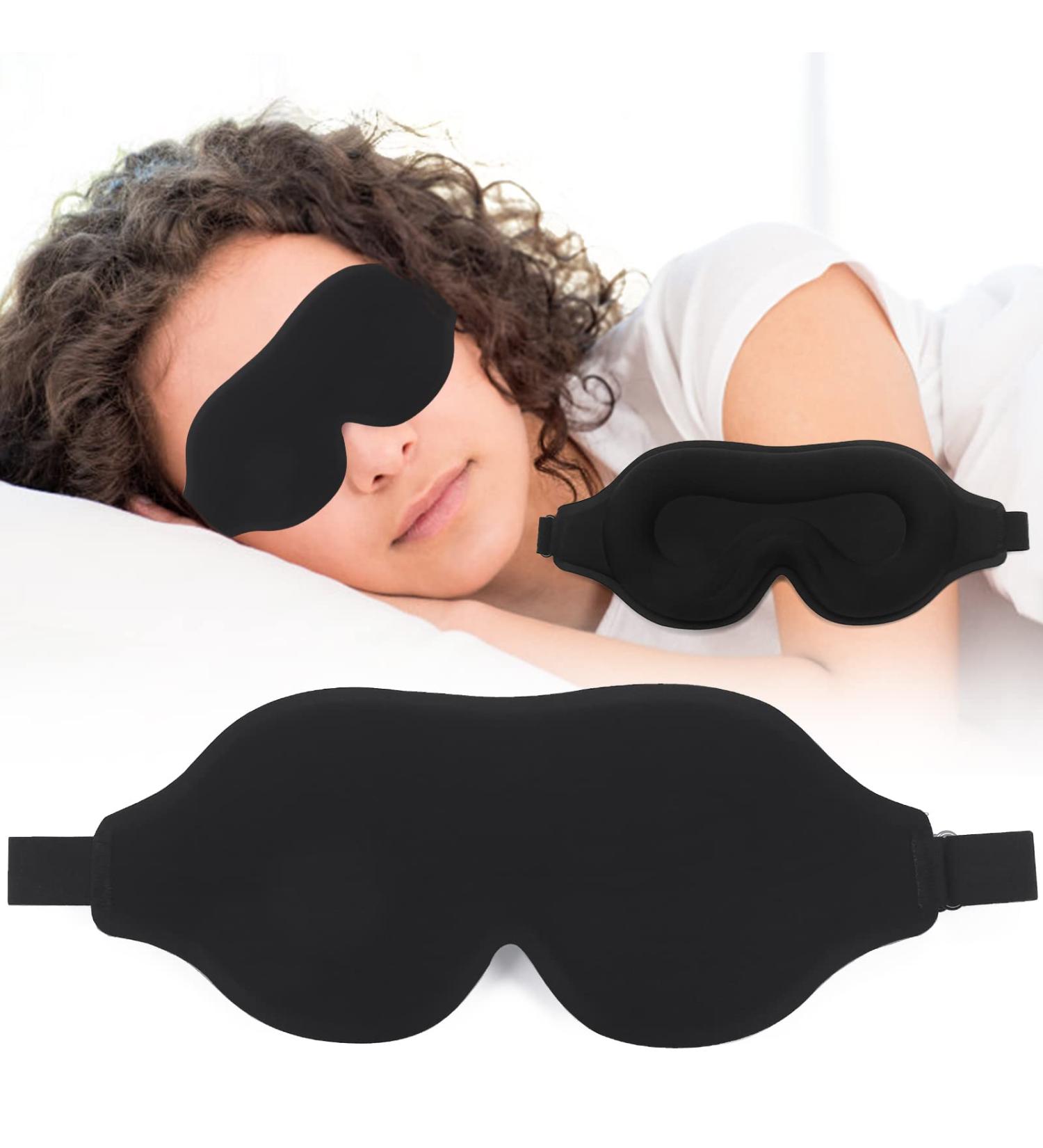 2-Pack 3D Contoured Sleep Mask Set for Men and Women - 100% Light Blockout, Adjustable Strap - Perfect for Travel, Shift Work, and Rest - Black - Buy Online on GoSupps.com