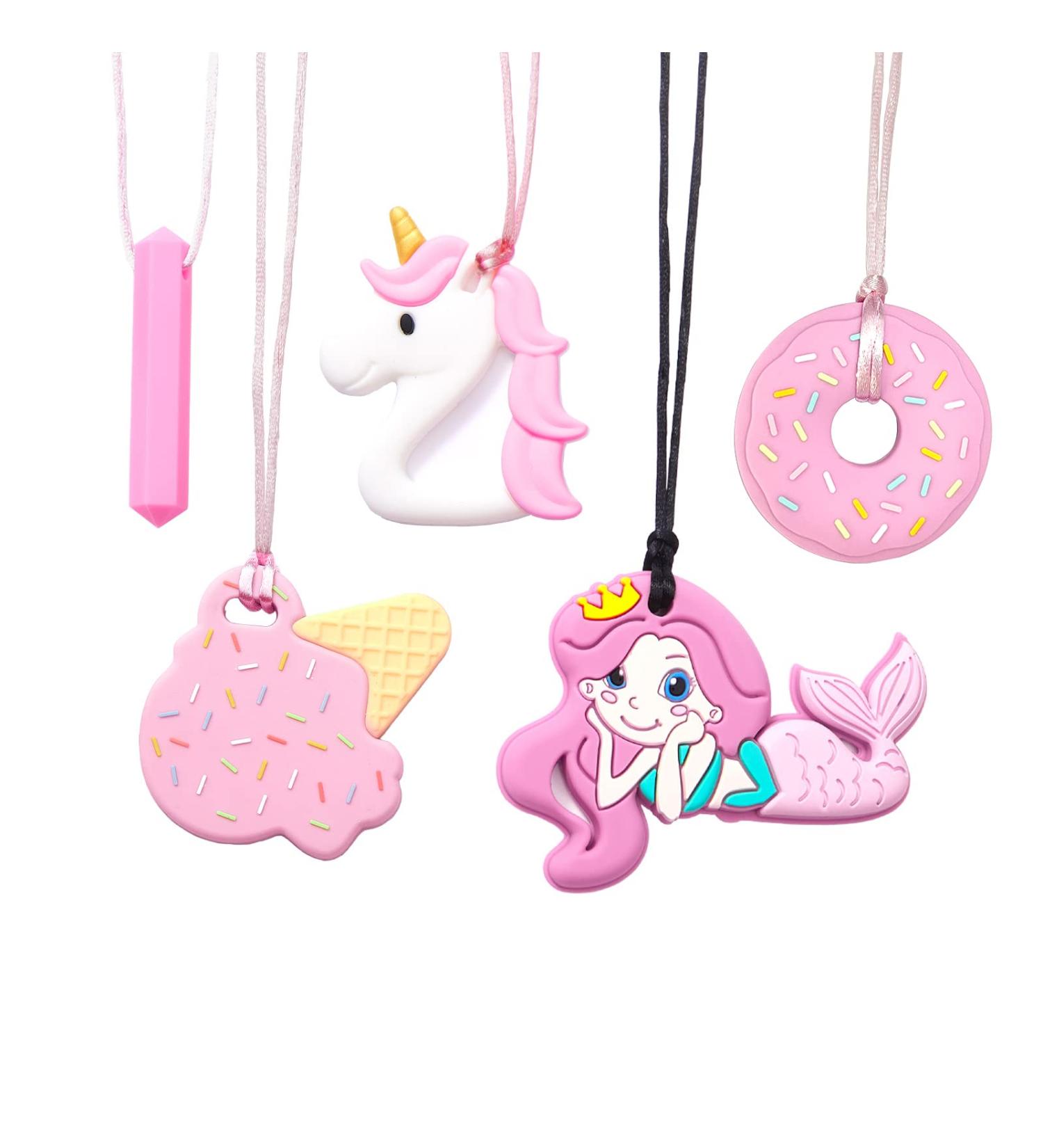 5 PCS Silicone Chew Necklaces for Sensory Kids & Adults - Textured Teether Chewy Toys for Autism - Chewy Necklace Sensory - Buy Online on GoSupps.com