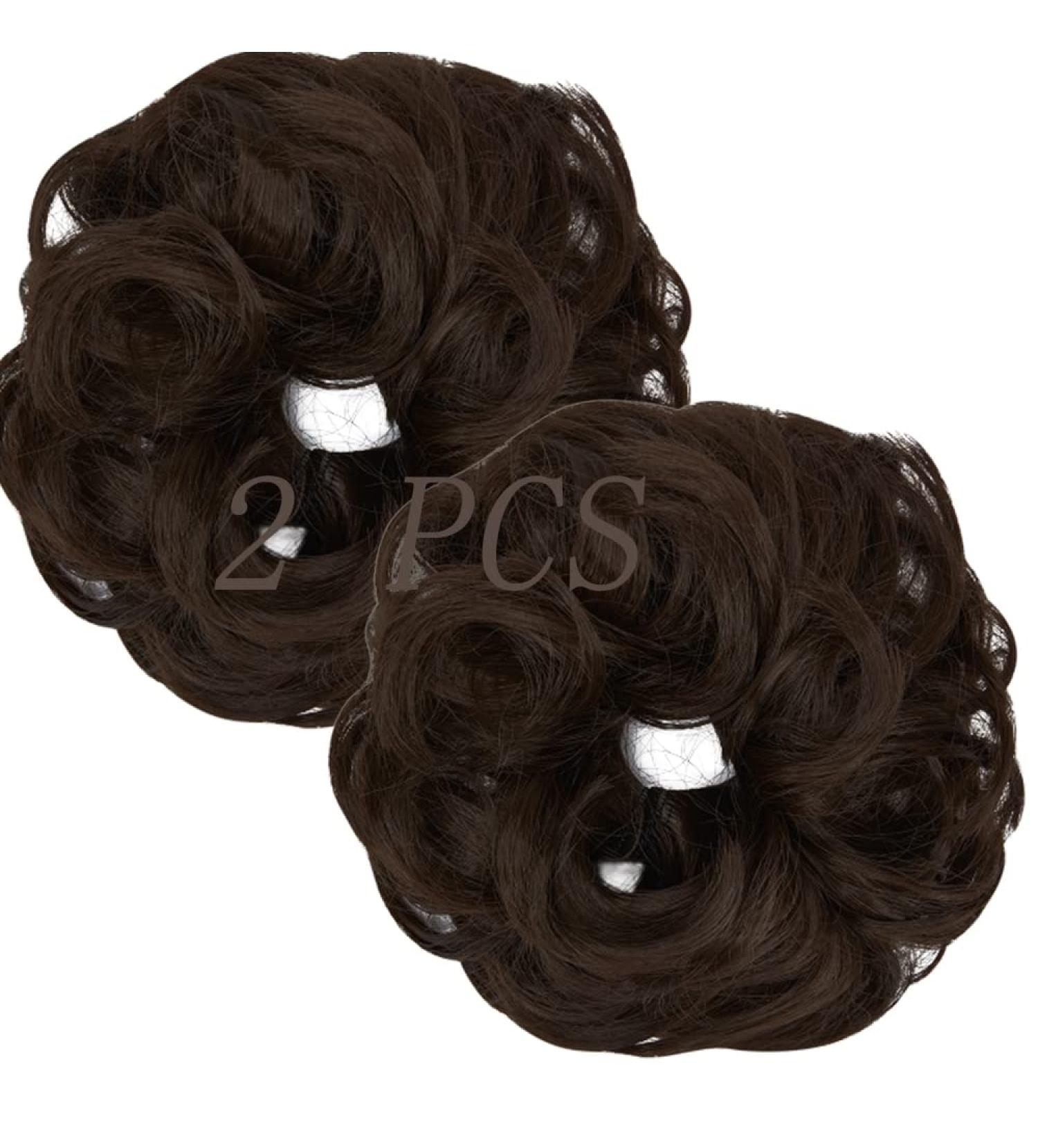 OMGREAT 2PCS Curly Wavy Updo Hair Buns Extensions in Medium Brown - Hair Scrunchies for Women and Girls - Buy Online on GoSupps.com