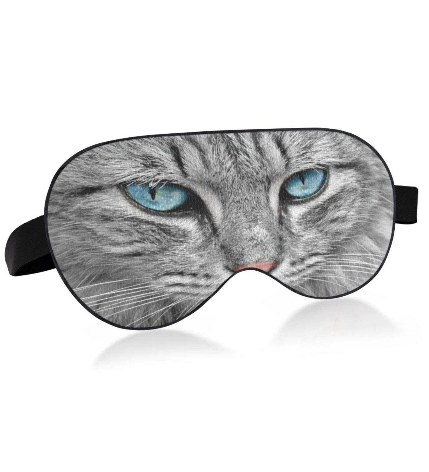 Haskirky Light Blocking Eye Mask - Adjustable for Deep Sleep, Travel, Yoga - Blue Eyed Cat Design - Buy Online on GoSupps.com