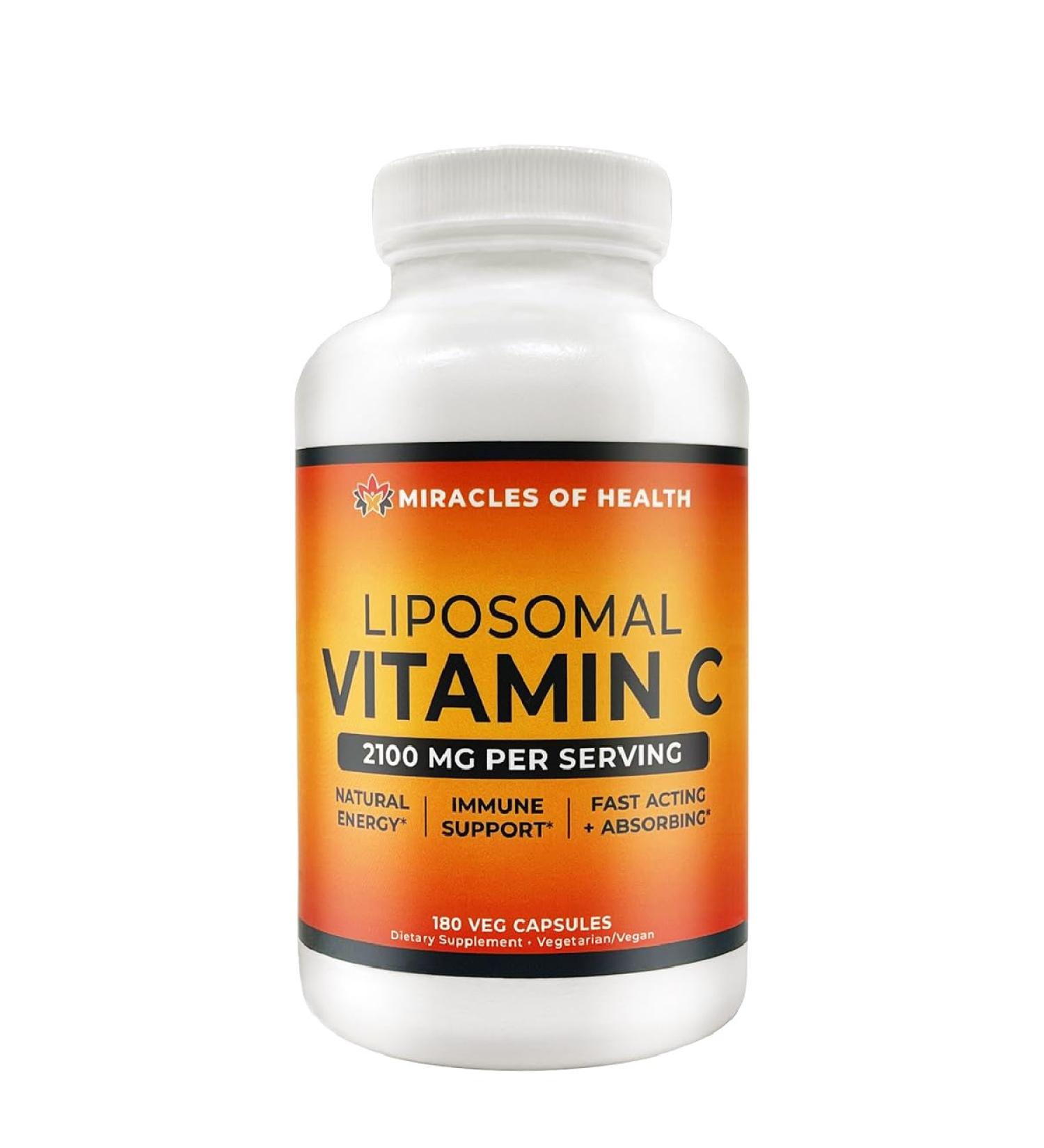 Miracles of Health Liposomal Vitamin C 2100mg | 180 Veggie Capsules 60 Day Supply | Fast Absorbing Bioavailability | Powerful Antioxidant & Immune Support Supplement - Buy Online on GoSupps.com