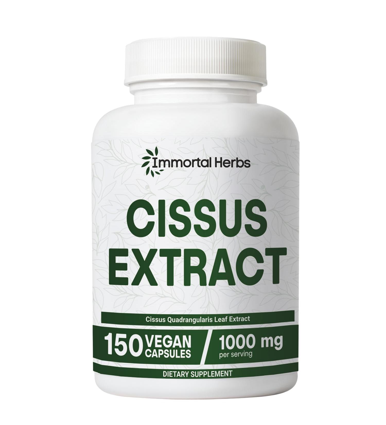 Immortal Herbs Cissus Quadrangularis Supplement 1000mg 150 Pills Pure Extract Powder with 40% Ketosterones Non-GMO and Gluten-Free Cissus Extract Capsules for Men and Women - Buy Online on GoSupps.com